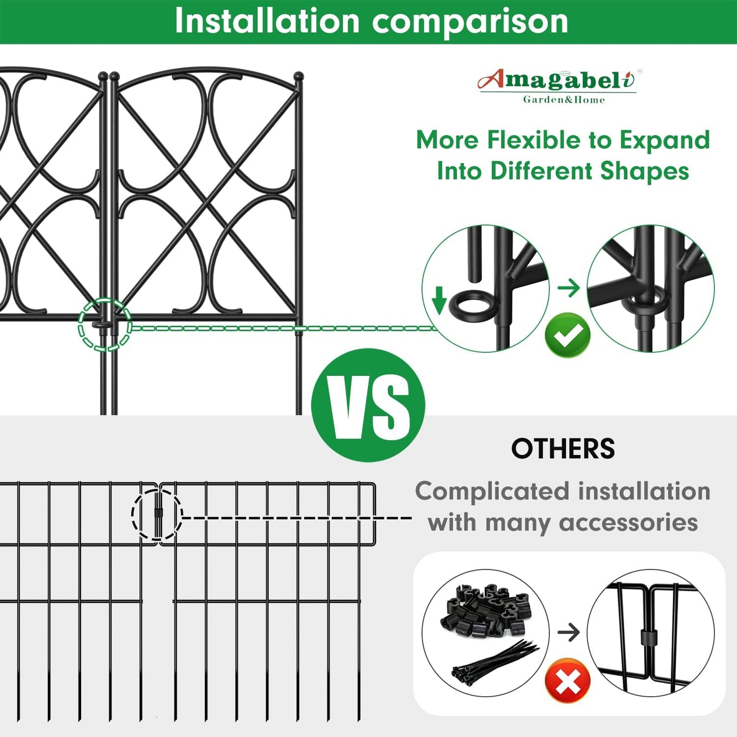 AMAGABELI GARDEN & HOME 10 Panels 24in(H)×10ft(L) Decorative Garden Fences and Borders for Dogs Rustproof Metal No Dig Fence Panels Garden Edging Border for Animal Barrier Flower Beds Yard Patio