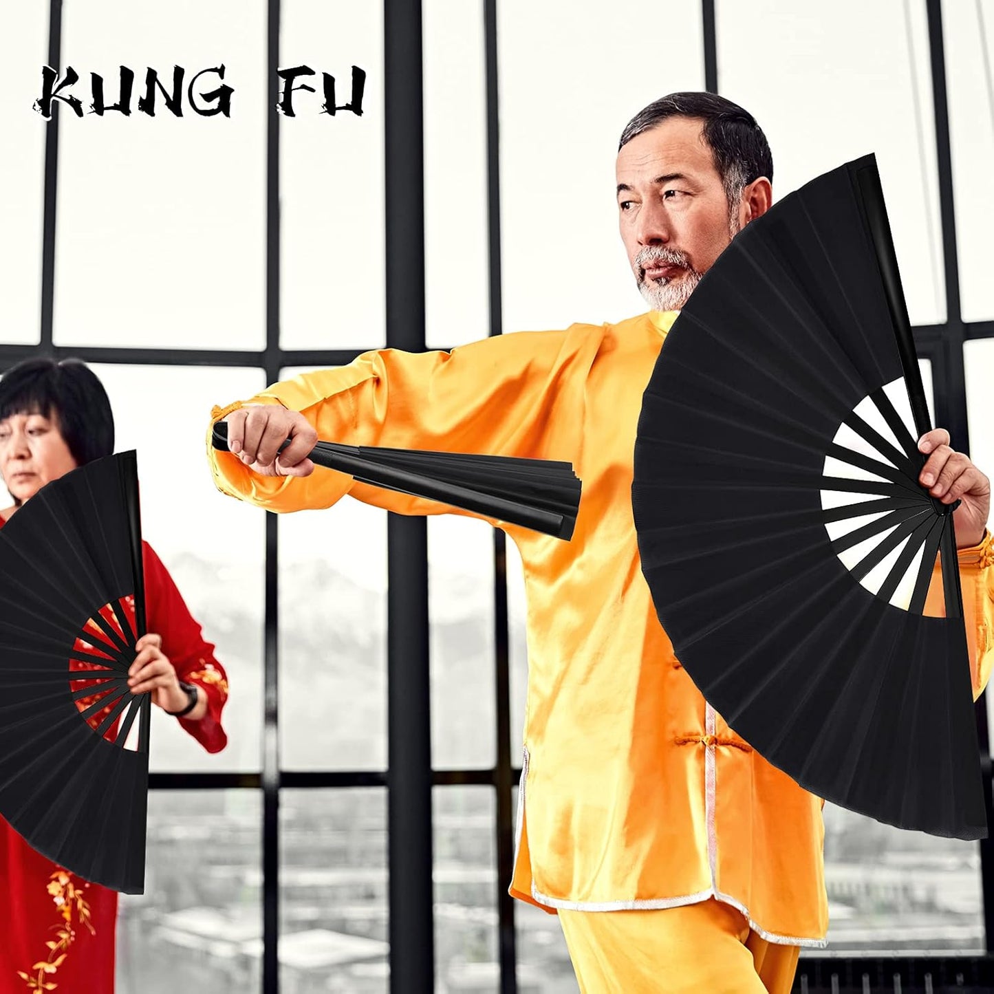 Blulu 4 Pcs 13 Inch Large Folding Hand Fans for Line Dancing Big Clapping Popping Raves Fans Bulk for Dancing Boots on The Ground Festival Party Decoration(Classic Style, Black)