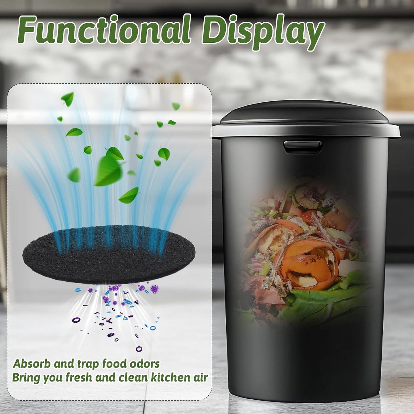 24 Pack Compost Bin Filter, 6.7 Inch Charcoal Filters for Kitchen Compost Bin, Compost Filters for Home Countertop Bin, Replacement Charcoal Filters for Compost Bucket Refill Sets, Round