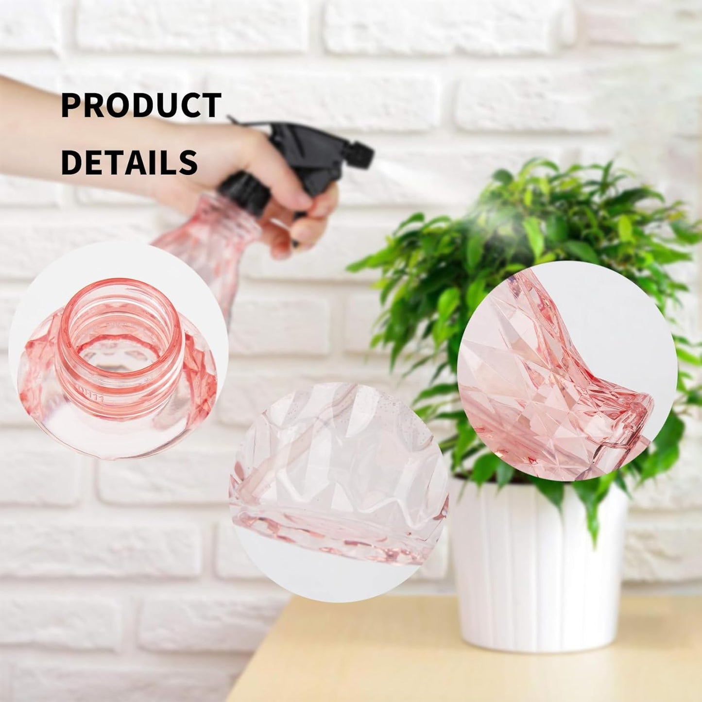 2 Pcs Spray Bottles, 500 ml/17 oz Empty Water Spray Bottles, Plastic Reusable Adjustable Mist Sprayer Squirt Bottles Containers Refillable for Cleaning Solutions, Gardening, Plants (Pink)