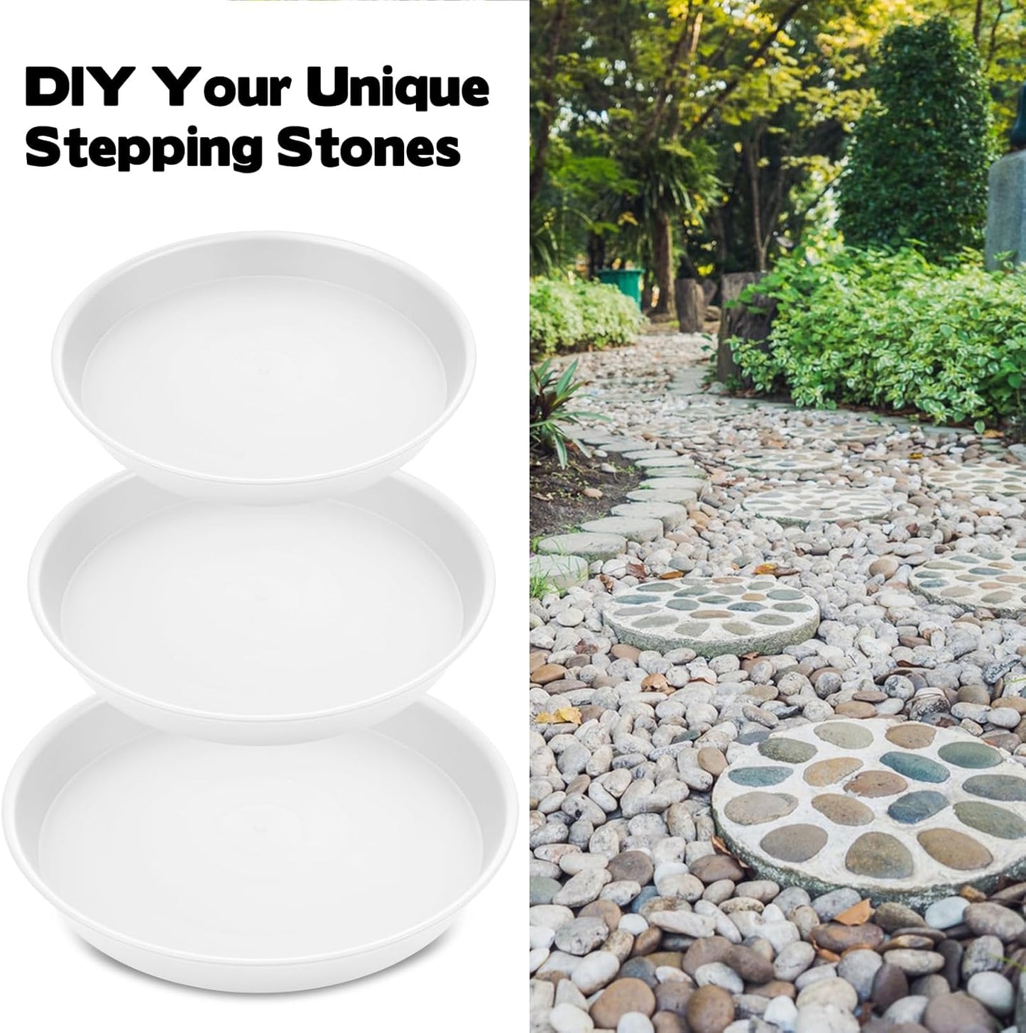 3 Size Round Stepping Stone Molds, 6 Pcs 8.8''/10''/ 11.2'' Reusable Concrete Mold for Garden Stepping Stones Large Tray for Concrete and Stained Glass for Garden Walk Way