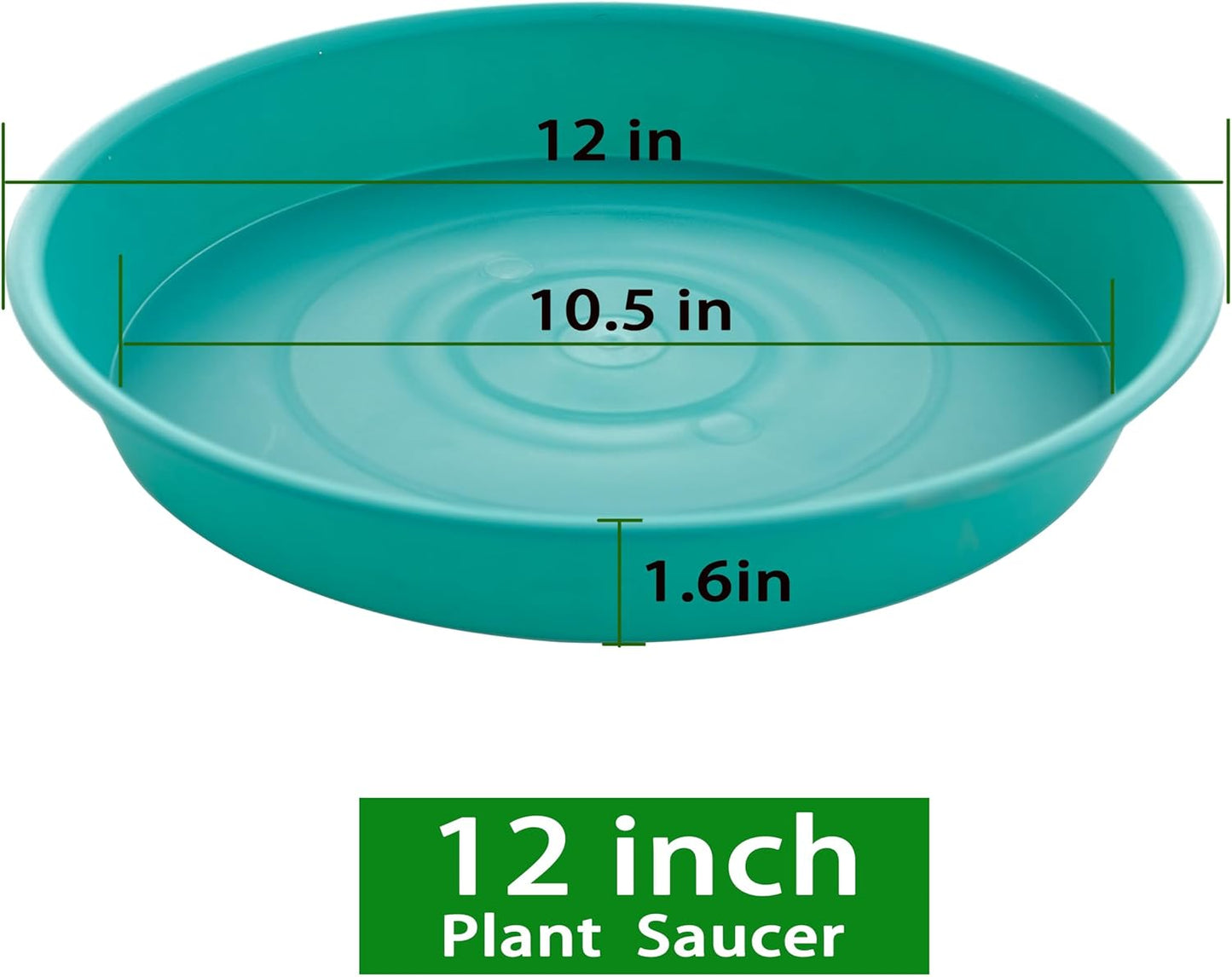 6 Pack of 12 inch Plant Saucer, Heavy Duty Plastic Plant Saucer 12" Round, Durable Plant Tray for Pots, Plant Saucers for Indoors, Plant Trays for Planter (12", Teal)