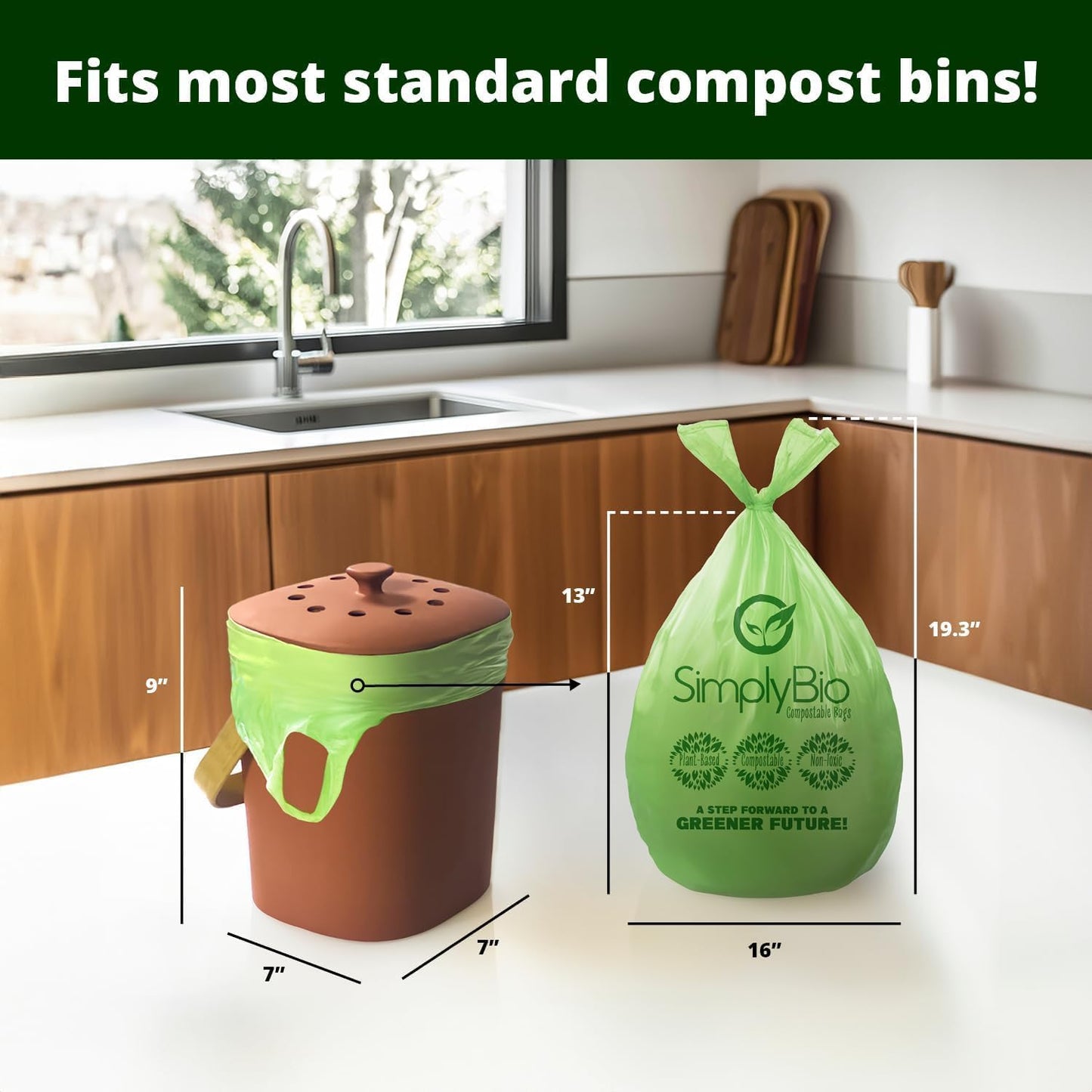 1.6 Gallon Compostable Trash Bags Handle, Heavy Duty Thick 0.6 Mil, 6.06 Liter, 50 Bags, Small Kitchen Food Scrap Waste Bag, ASTM D6400, US BPI and OK Compost Home Certified