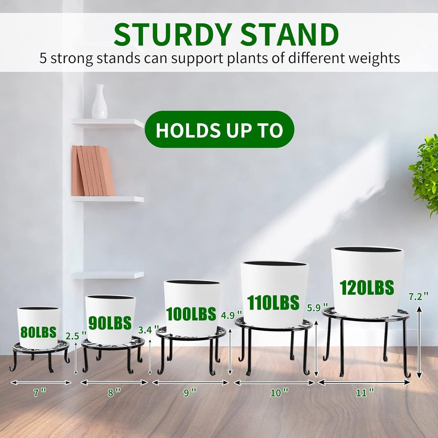 5 packs Rustproof Metal Plant Stands for Multiple Plant, Heavy Duty Plants Holder Outdoor Indoor, Round Wrought Iron Flower Planter Pot Stand, Corner Gardening Pumpkin Stand Black