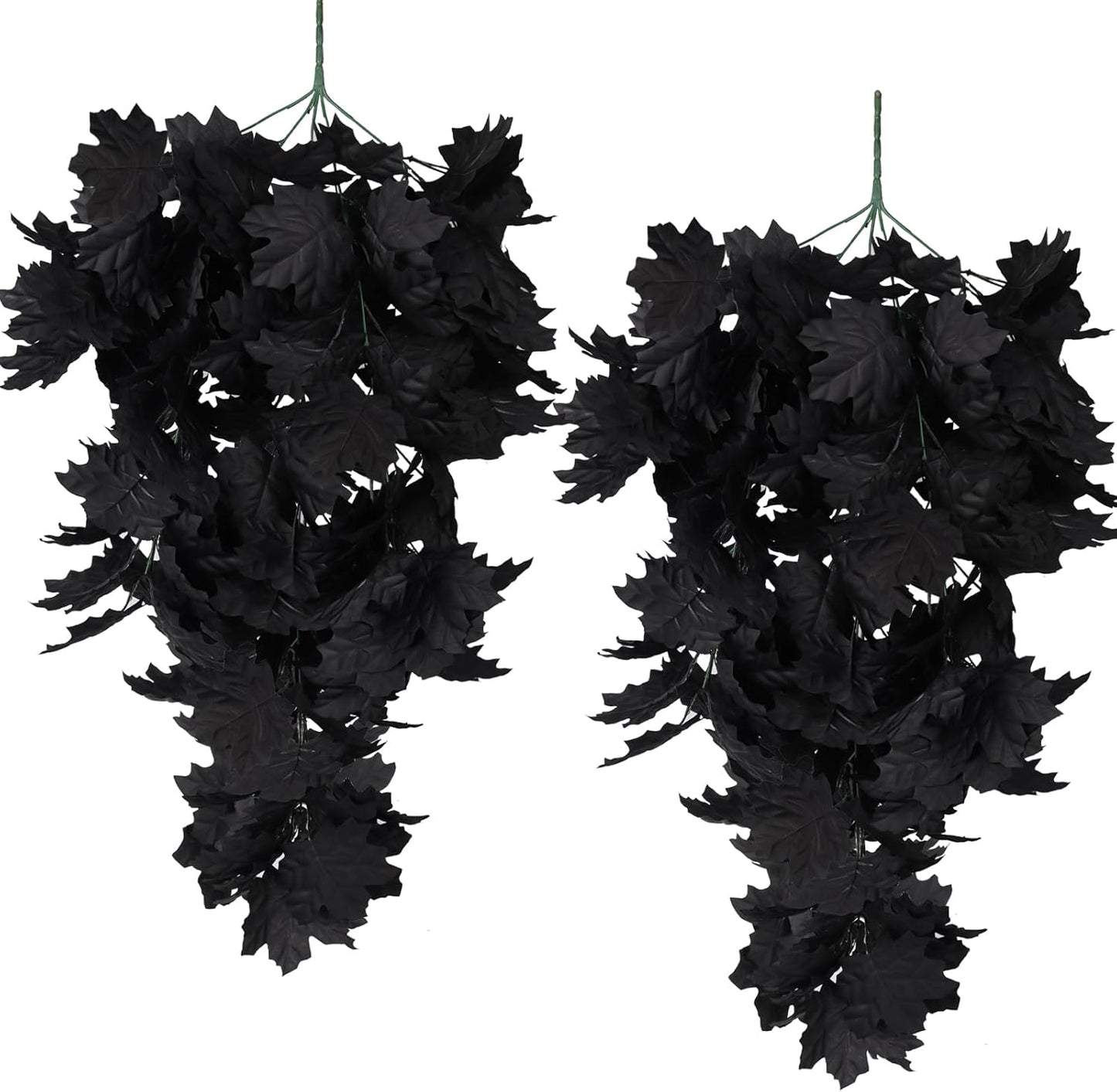 RECUTMS Black Maple Leaf Garland 2PCS Artificial Hanging Fall Halloween Maples Leaves Swag Plants 2.5ft Faux Silk Autumn Garlands for Indoor Outdoor Thanksgiving Party Home Room Fireplace Patio Decor