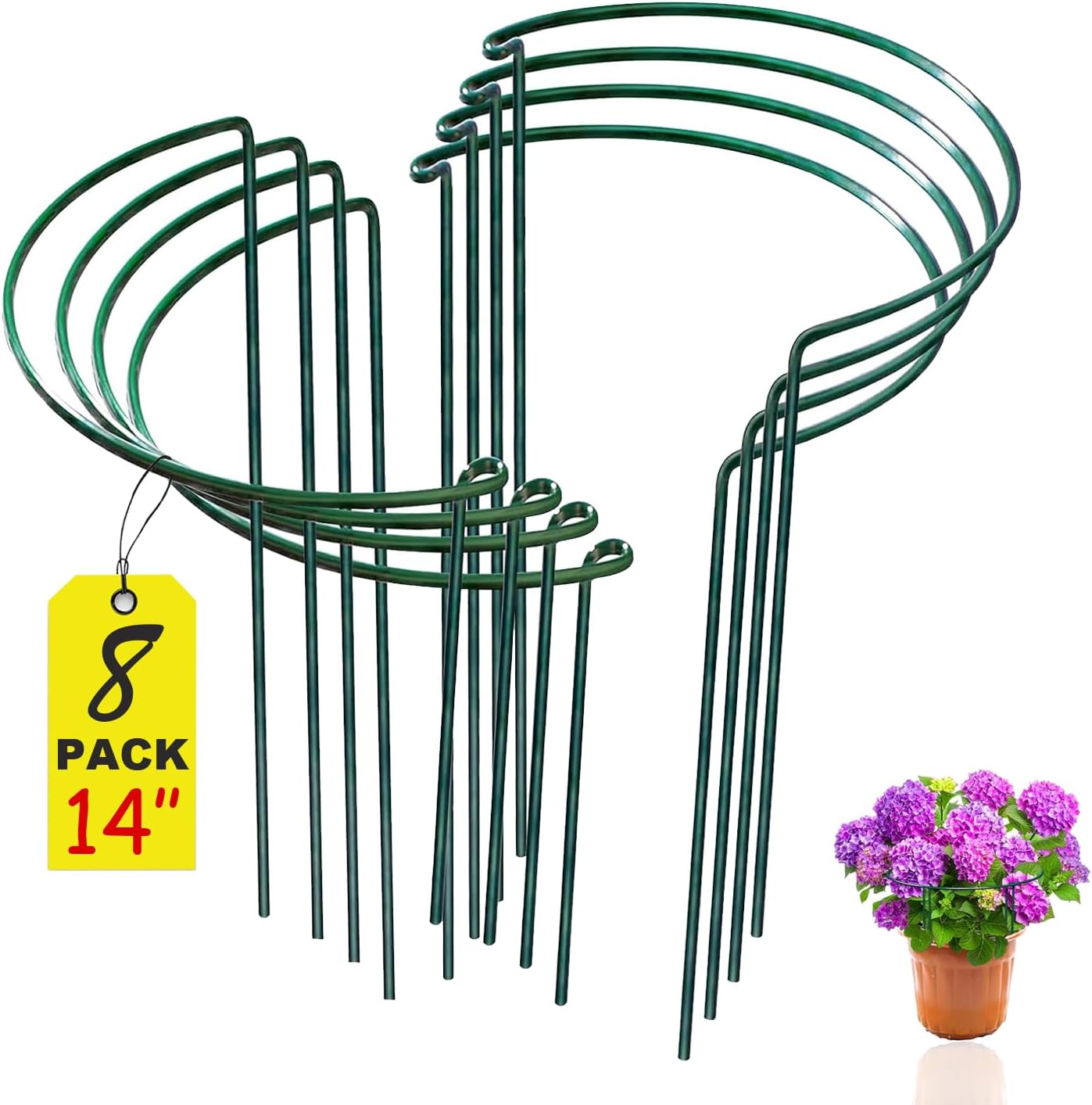8 Pack Snake Plant Support Stakes - Rust-Proof Half Round Peony Stakes and Supports - Ideal for Hydrangeas, Dahlias, and More - Indoor and Outdoor Potted Plant Support and Stakes