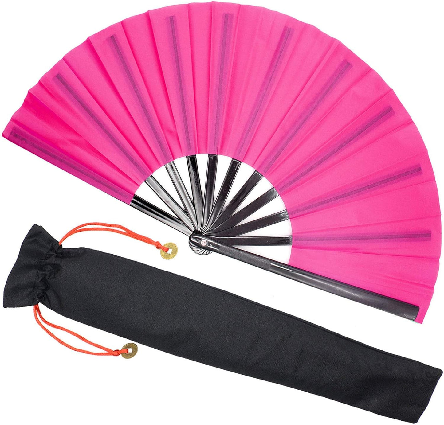 Zolee Large Rave Clack Fan for Line Dancing - Boots on The Ground Folding Hand Fan - Foldable Chinese Tai Chi Kung Fu Fan - for EDM, Music Festival, Hot Flashes, Event, Party, Dance (Pink)