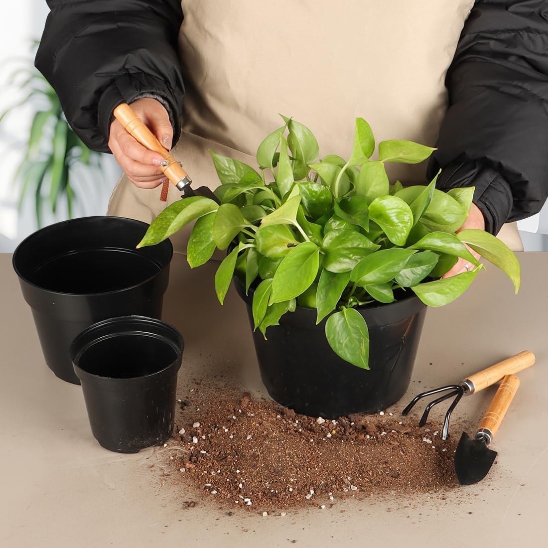 4/6/8 Inch Black Plant Nursery Pots, 15 Pack, Thickened Plastic with Drainage Holes, Indoor/Outdoor