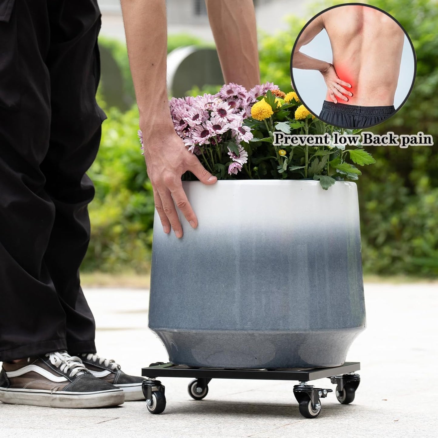 Heavy Duty Plant Caddy with Wheels 12Inch - 200lb Weight Capacity - Steel Rolling Plant Stand for Indoor and Outdoor Use - Lockable Wheels - Black