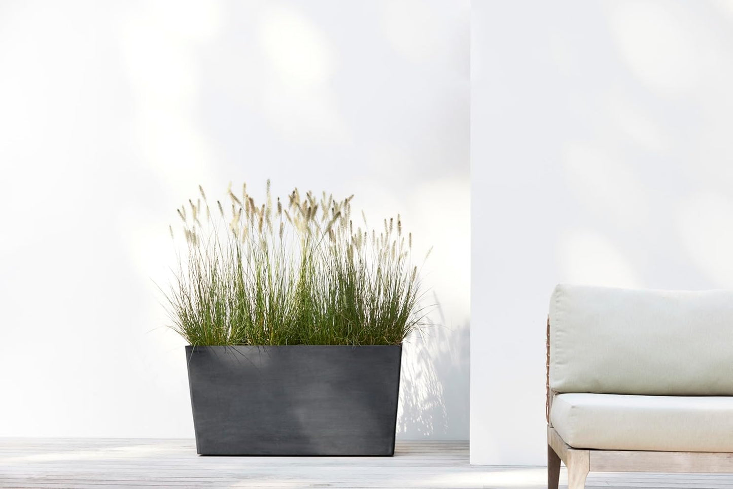 Ecopots Paris Durable Modern Rectangular Indoor/Outdoor Recycled-Based Composite Flower Planter, Dark Grey, 23.5"