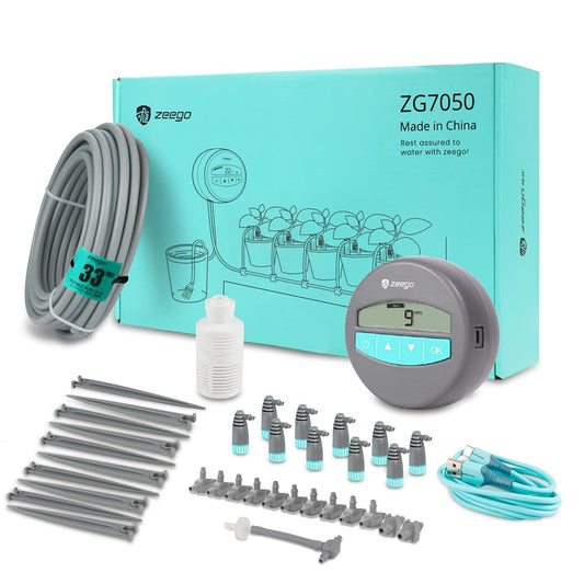Zeego Automatic Drip Irrigation Kit with Digital Programmable Water Timer, 10 Potted Indoor Outdoor Houseplants Support (Incremental Support), Smart DIY Watering Schedules/Modes