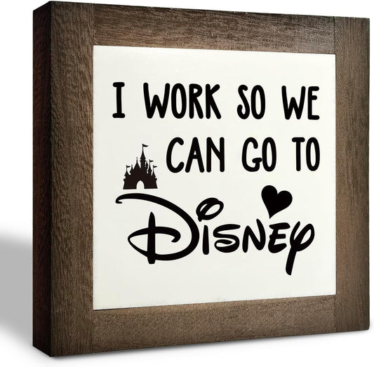 Inspirational Wood Signs, Box Wood Plaques Desk Décor, Decorative Plaques and Signs, Rustic Office Decor Art, Motivational Office Desk Decoration, Farmhouse Home Decor, I Work So We Can Go to E