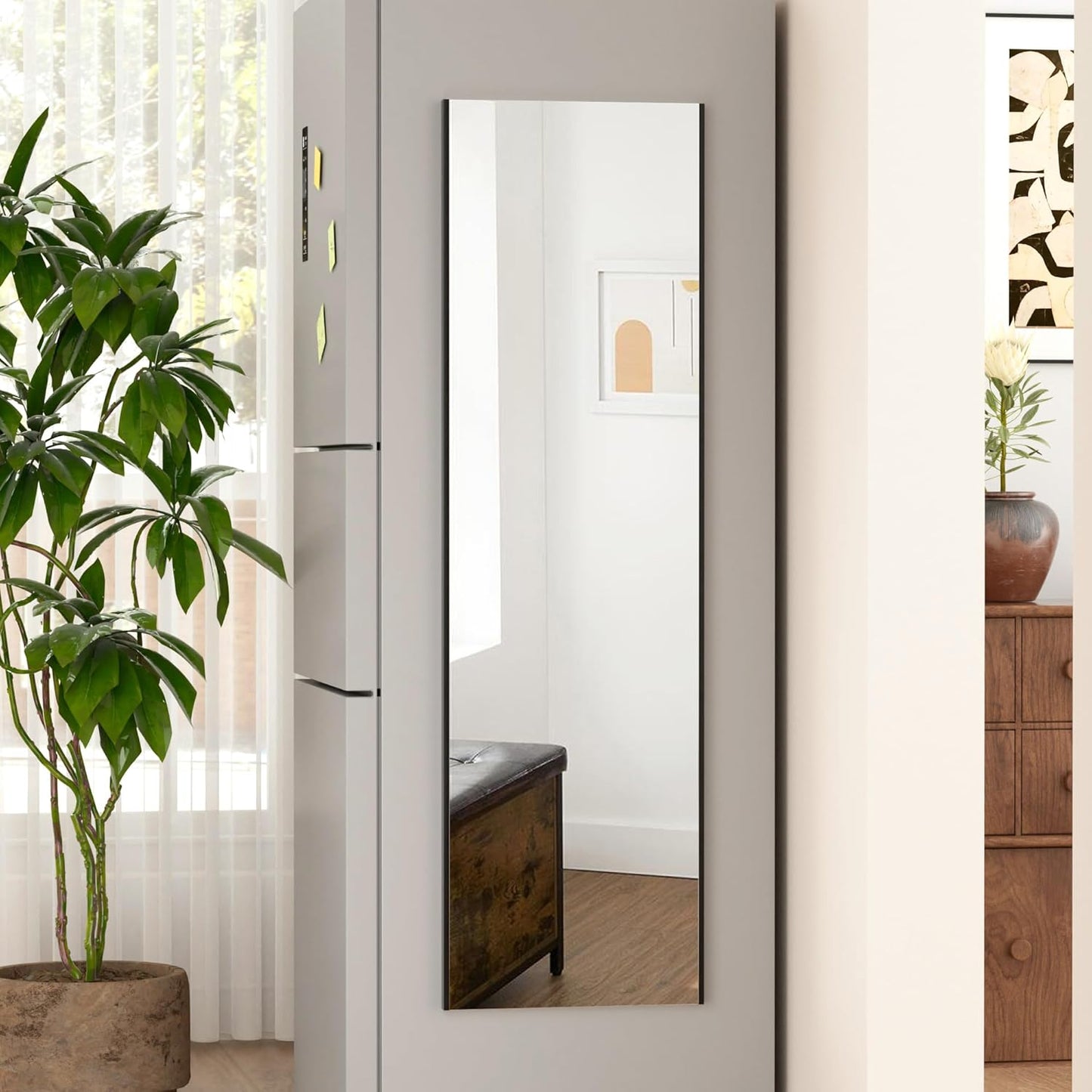 55"x16" Magnetic Mirror Lightweight Full-Length Mirror | Strong Adhesion, Easy Installation | Suitable for Refrigerators, Glass Walls, Wooden Doors, and More | 8.2kg Ultra-Strong Support | Black