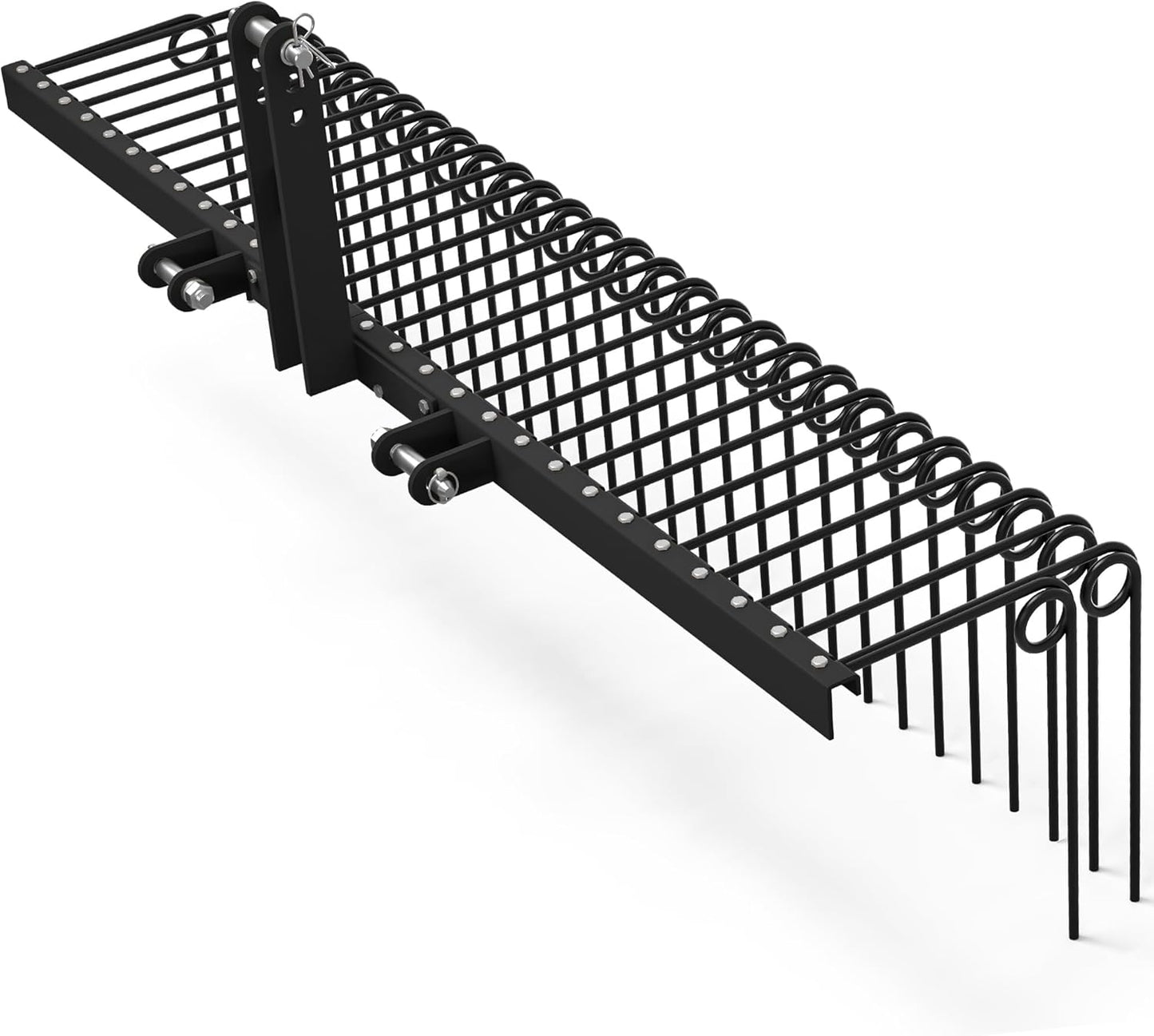 YITAMOTOR 72 Inch Durable Powder Coated Steel Pine Straw Rake Steel Spring Landscape Rake Attaches to Cat 0 Cat 1，3 Point Hitch for Tractor, Black Grey