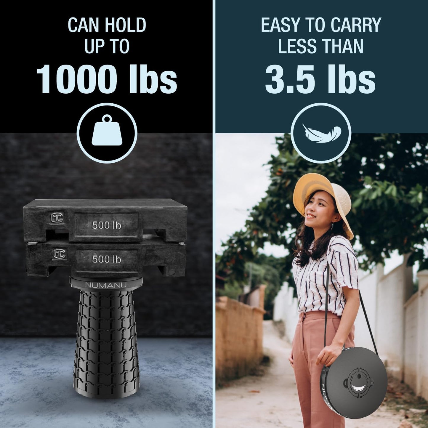 2025 Upgraded 19.7" XXL Collapsible Stool, 1000lbs Max Weight, Wider & Taller Pop Up Seat, Heavy Duty Portable Retractable Folding Chair or Travel Foot Rest, Gift for Camping & Outdoors