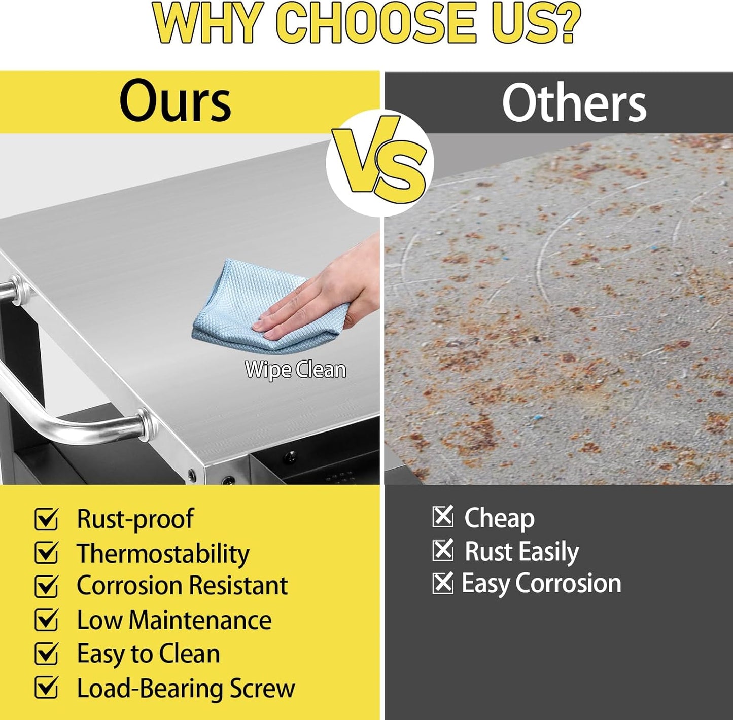 Outvita Outdoor Grill Cart with Storage, Bar Patio Kitchen Island Outdoor Grill Table, BBQ Cart Movable Pizza Oven Table Stand with Wheels, Stainless Steel Top, Side Handle & Storage Cabinet, Foldable