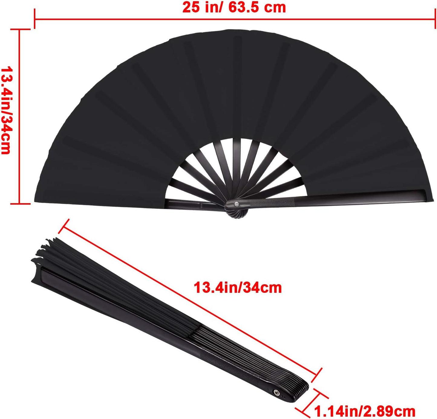 Maitys 2 Packs Large Clap Fans for Line Dancing Large Chinese Folding Hand Fans for Men and Women, Festival, Tai Ji, Kungfu, Martial Art, Gifts (Black)