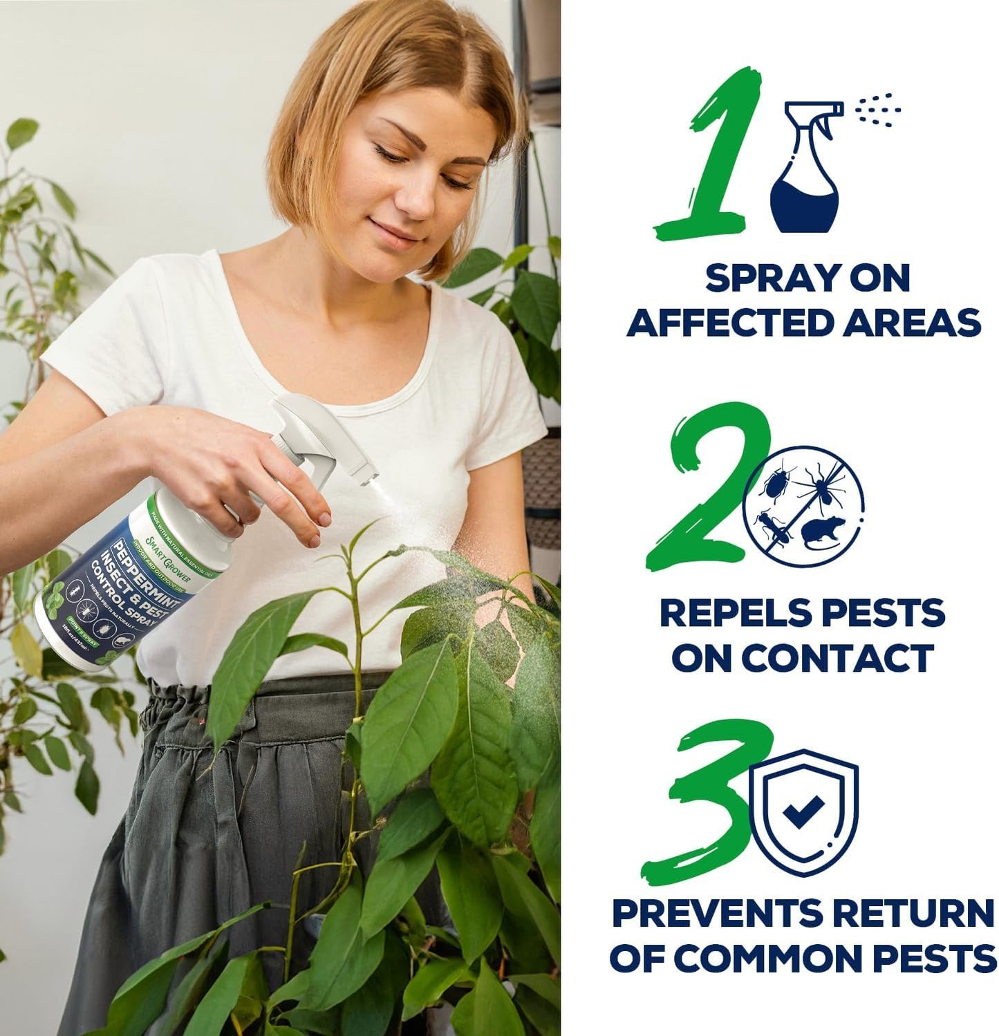 All Natural Peppermint Oil Insect & Pest Control Spray Repels Mice, Spiders, Ants, for Home, Indoor, Outdoor, Garden Maximum Strength Smart Grower Ready to Use 32 FL OZ