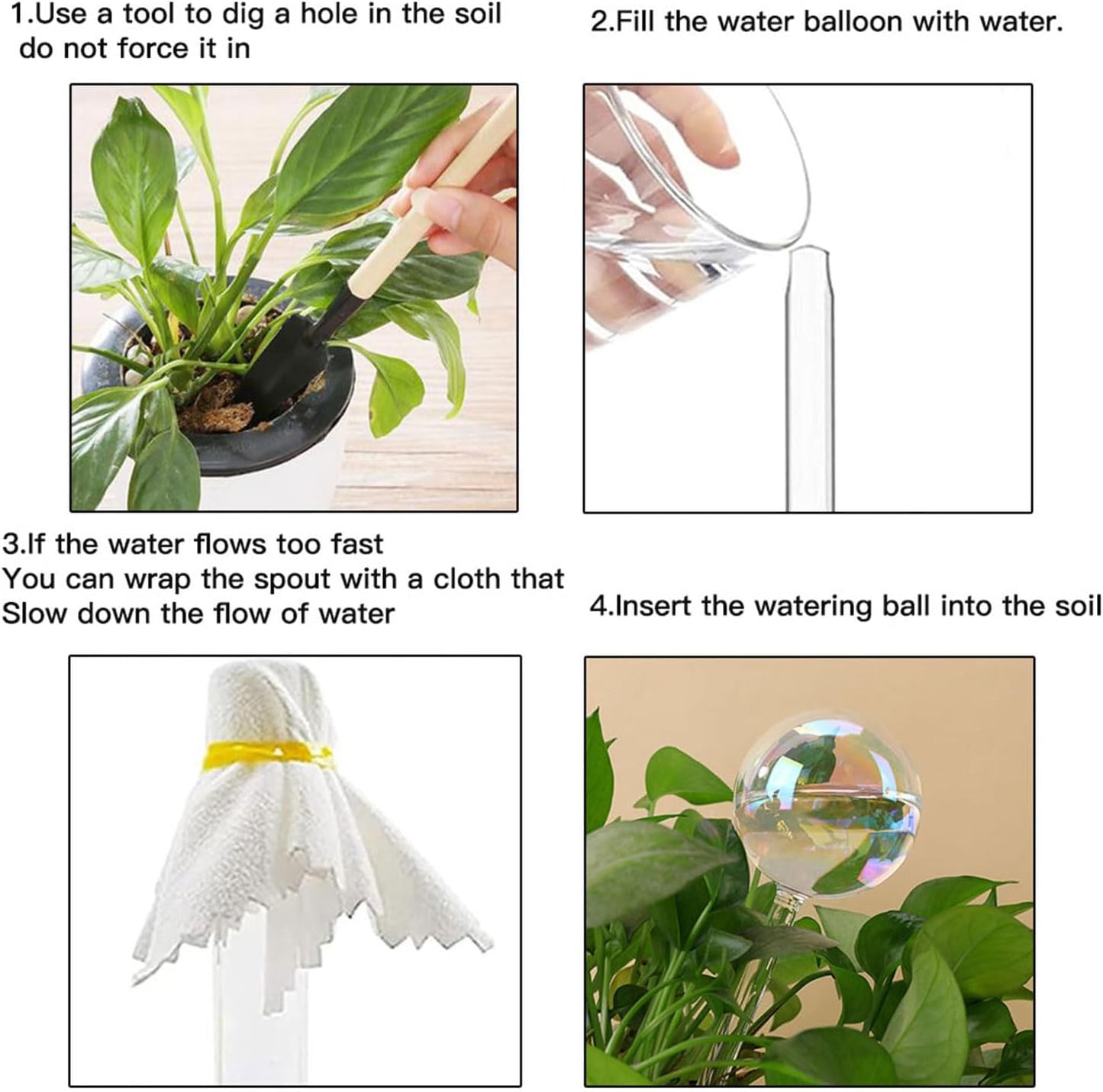 Glass Plant Watering Globes, Water Plants While Away Slow Self Watering Planter Insert Bulbs for Outdoor Indoor Plants, Vacation Plant Watering System Devices (Iridescent Medium 2-Pack)