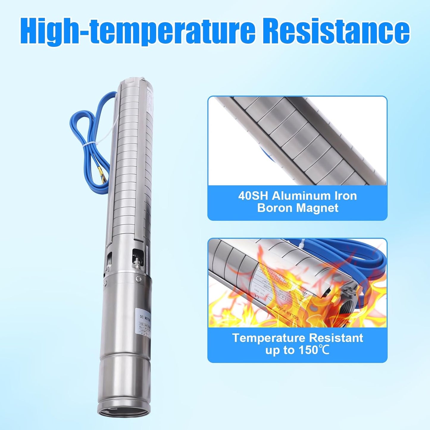 4 Inch Solar Water Pumps 1500W Stainless Steel Deep Well Submersible Pump with MPPT Controller, Solar Well Pump Kit Deep Well Water Pumps for Irrigation, Home, Industrial