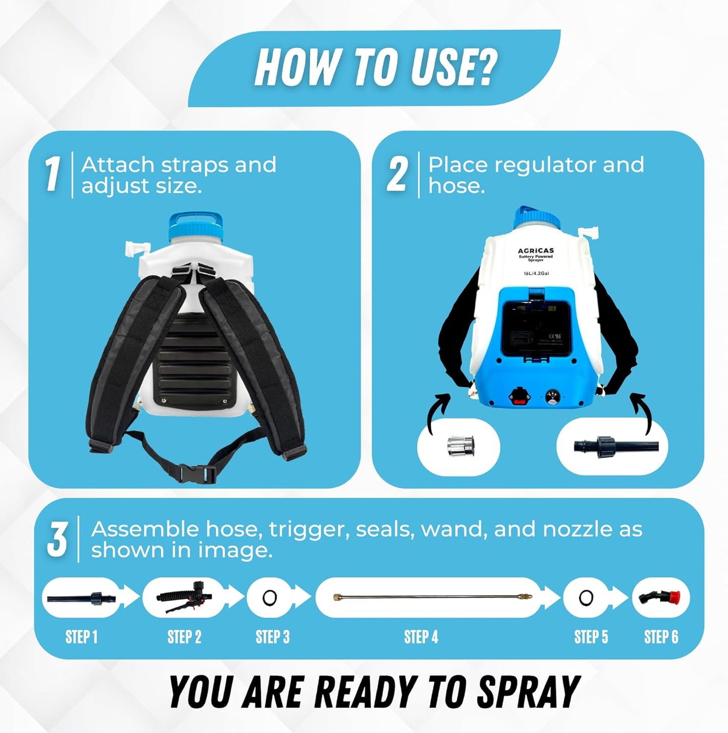 4.2 Gal Battery Powered Backpack Sprayer-Multifunctional Weed Sprayer for Lawn&Garden with Adjustable Nozzles and Shoulder Strap, High-Pressure Spray Hose for Weeding&Cleaning