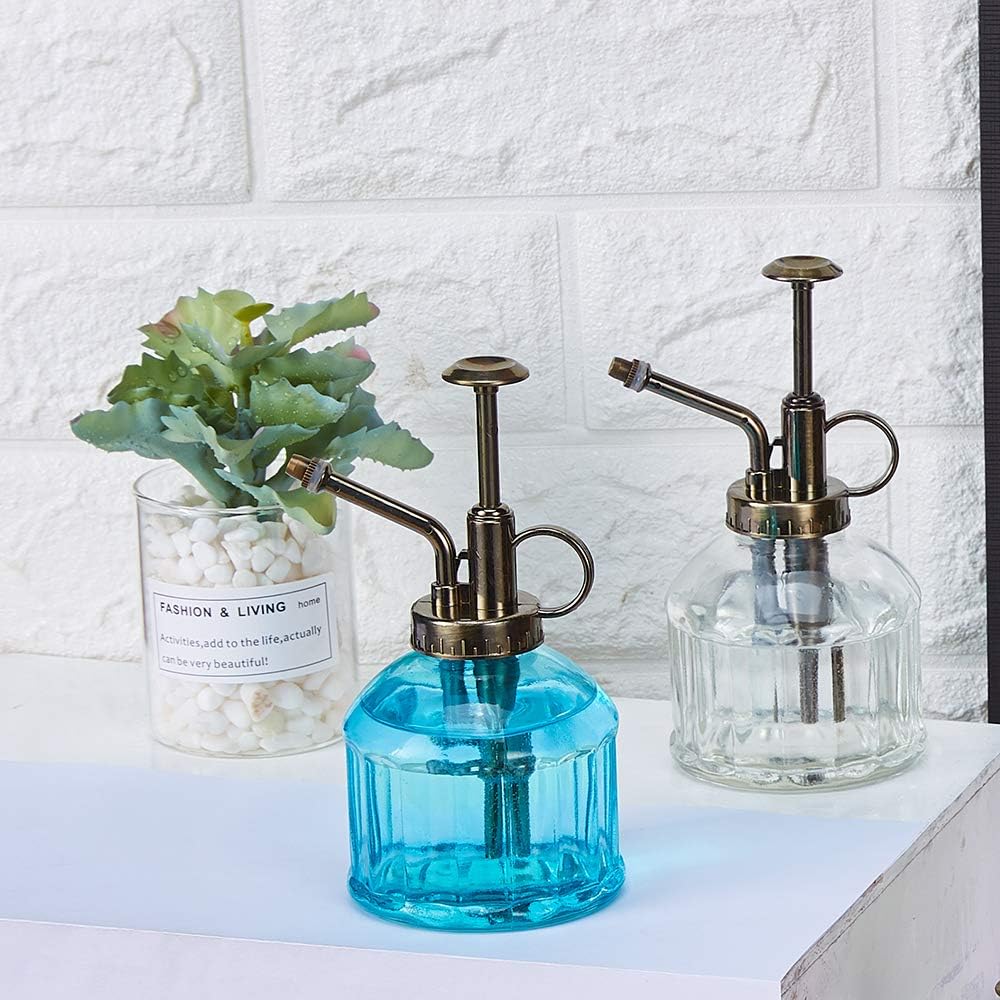 Glass Plant Mister Spray Bottle, Vintage Plant Water Spritzer Sprayer Mister, Succulent Watering Bottle with Top Pump, Small Glass Watering Can for Indoor Outdoor Houseplant - Blue