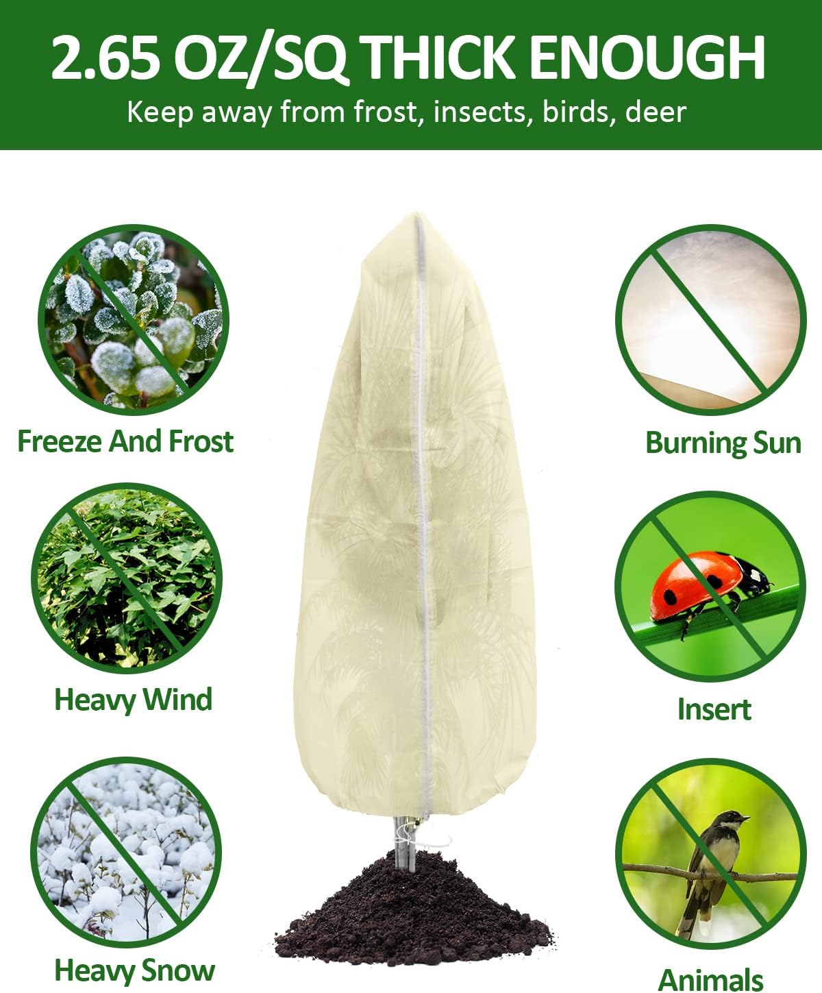EAONE 4 Pack Plant Covers Freeze Protection, 47x71'' Winter Frosts Cloth for Outdoor Plants, Reusable Frost Blankets Drawstring Bags for Cold Freeze Sun Protection Bird Insect Prevention, Beige