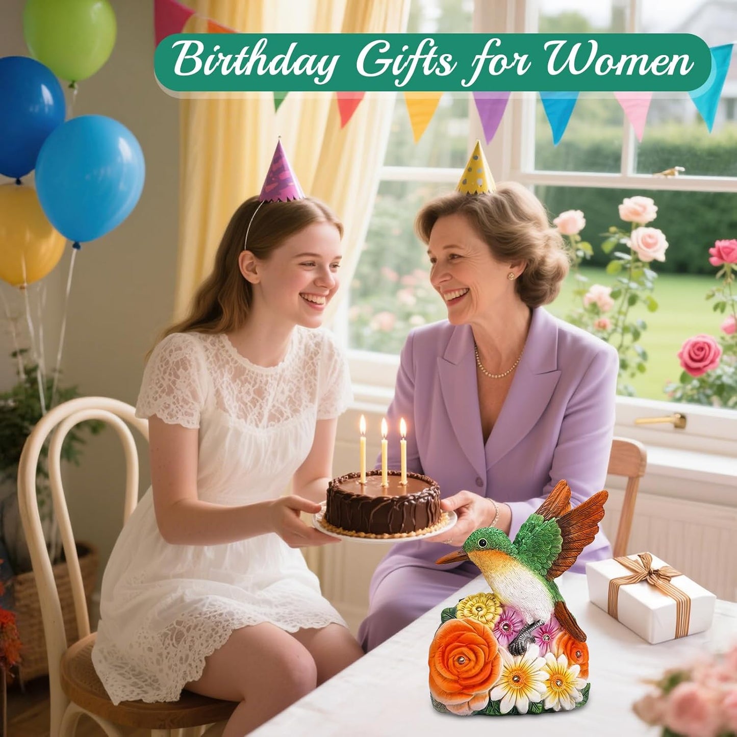 Linkax Birthday Gifts for Women Mom Grandma Sister, Hummingbird Statue Solar Lights Outdoor Garden Decor for Outside Patio Yard Front Porch Balcony Home, Gardening Housewarming Gifts New Home