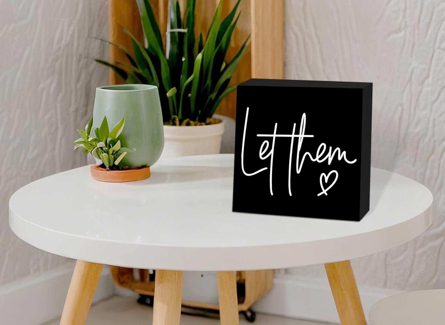 Let Them Wooden Sign, Black Office Decorations for Work, Let Them Mental Health Rustic Wood Box Signs 5x5 Inch, Desk Shelf Tabletop Decor for Home Cubicle Decor, Office Gifts for Coworkers Women, 21