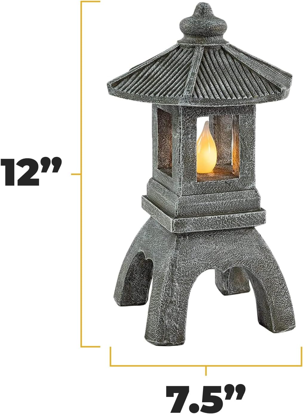 VP Home Pagoda Garden Statue, Solar Powered Statue Japanese Garden Decor, Outdoor Zen Garden Lantern, Flickering LED Garden Light (Tranquil Pagoda)