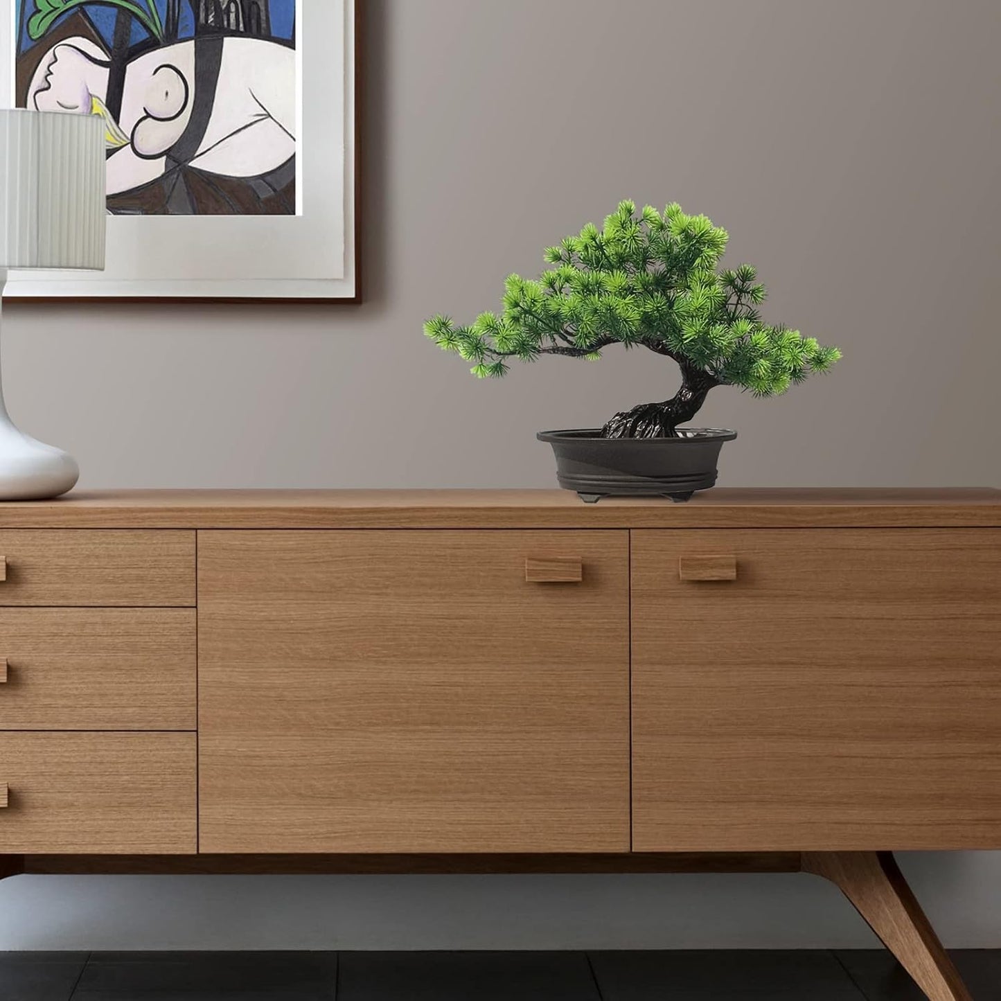 Artificial Plants Greenery Bonsai, Room Decor Fake Bonsai Tree for Home Decor Indoor Bookshelf Office Desk Bathroom Farmhouse Decor, Tall 9.5"