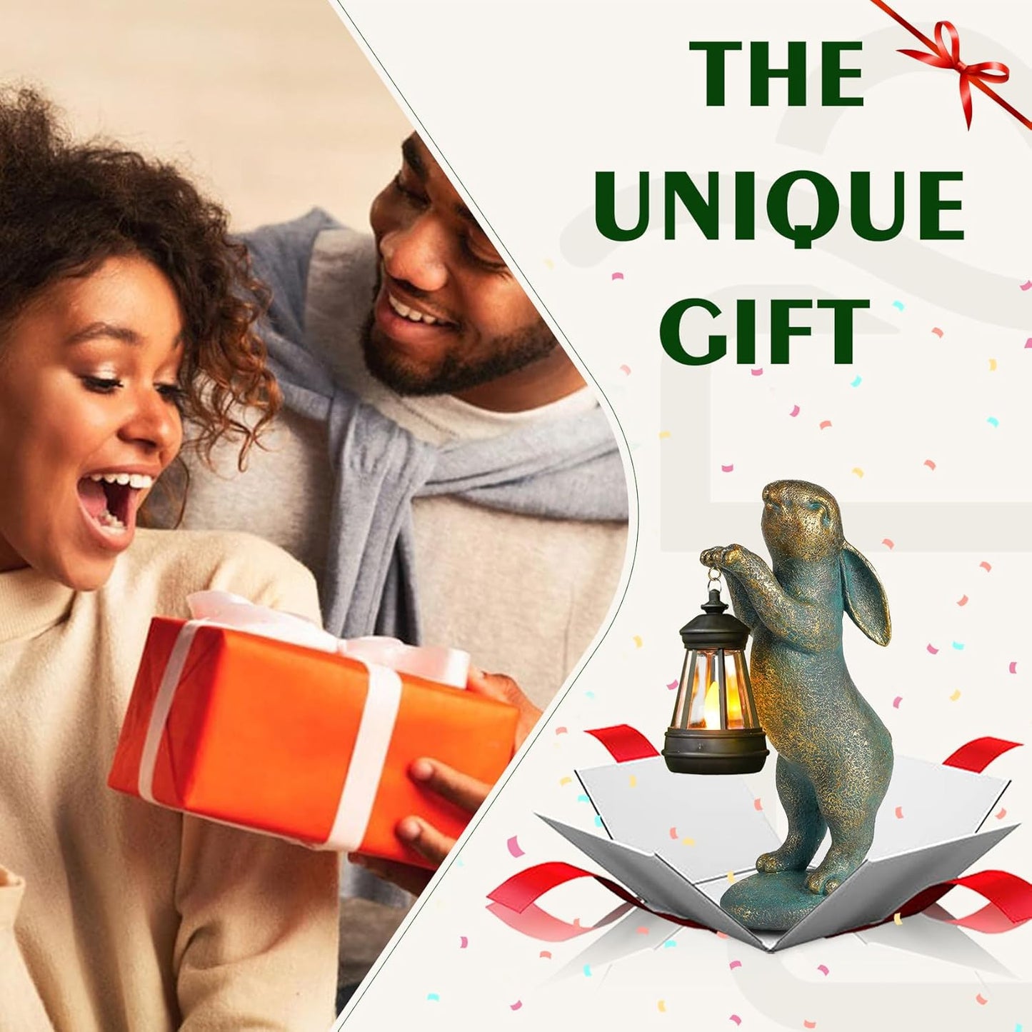 MININOVA Garden Statues Rabbit with Solar Lantern Outdoor Bunny Figurines Decorations for Patio Yard Lawn Ornaments Gifts for Birthday Easter Housewarming