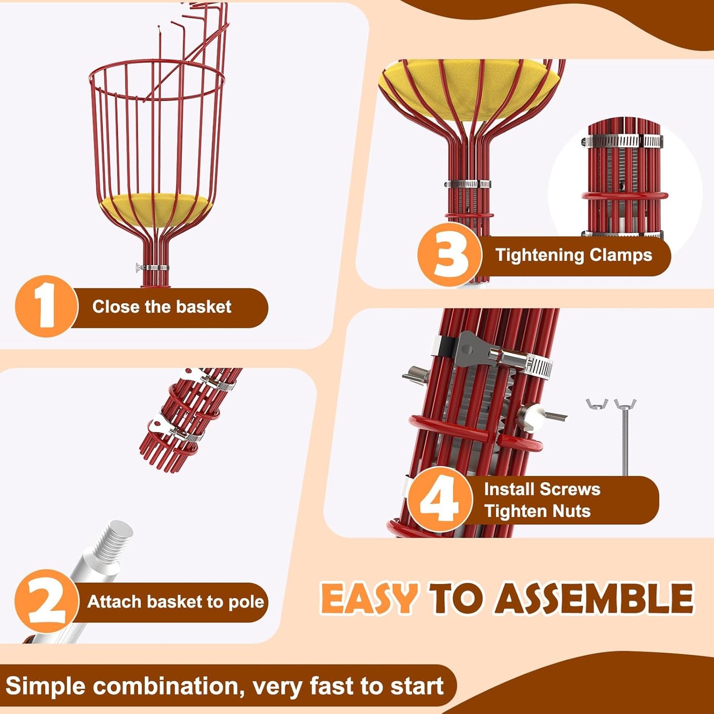 SISIUPASSIE 30FT Reach Fruit Picker, Apple Picker Pole with Basket Telescoping Tool for Apple Lemon Orange Mango Avocado Fruit Tree Picking