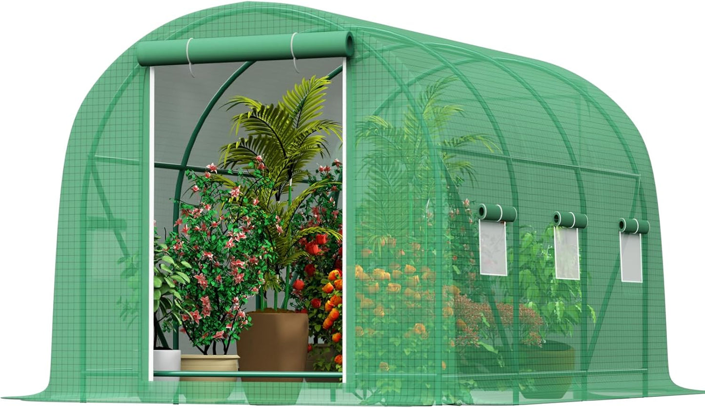Walk-in Tunnel Greenhouse，Portable Plant Hot Housewith Dual Zippered Screen Doors & 6 Screen Windows Heavy Duty Plastic Plant Warm House with Reinforced Frame (10x10x6.6 FT)