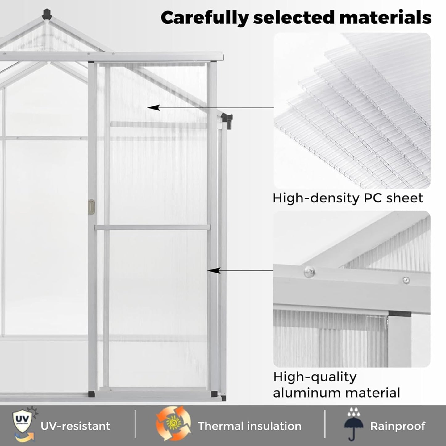 6 x 10FT Greenhouse for Outdoors,Polycarbonate Garden Backyard,Silver