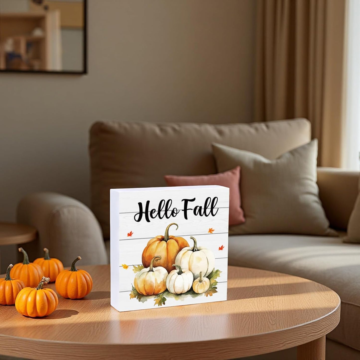 Fall Decorations for Home Fall Decor Home Room Pumpkins Patch Table Wood Box Sign Rustic Wooden Shelf Desk Office Decor Season Sign House Warming Gifts 5.9 x 5.9 Inch