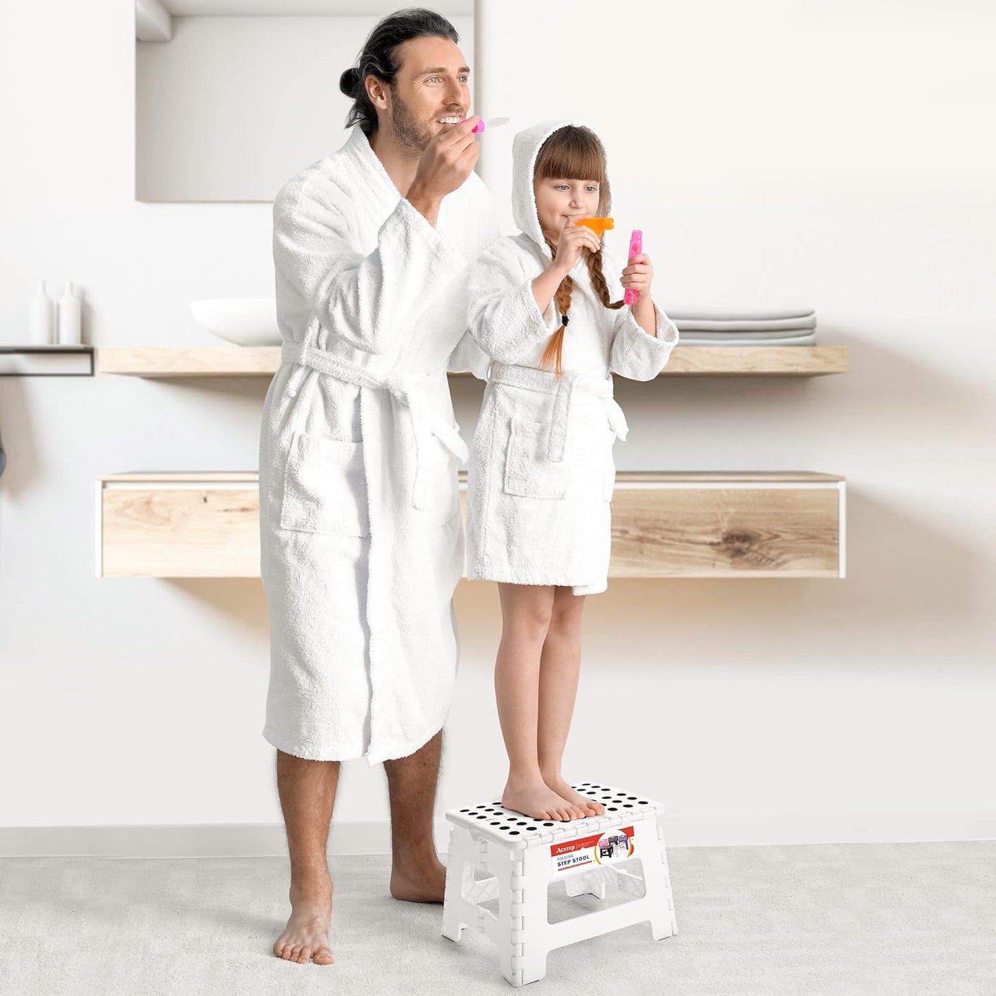 ACSTEP Folding Stool - Portable, Collapsible Plastic Step Stool, 9 Inch, Non Slip, Foldable, for Kitchen, Bathroom, Bedroom (White)