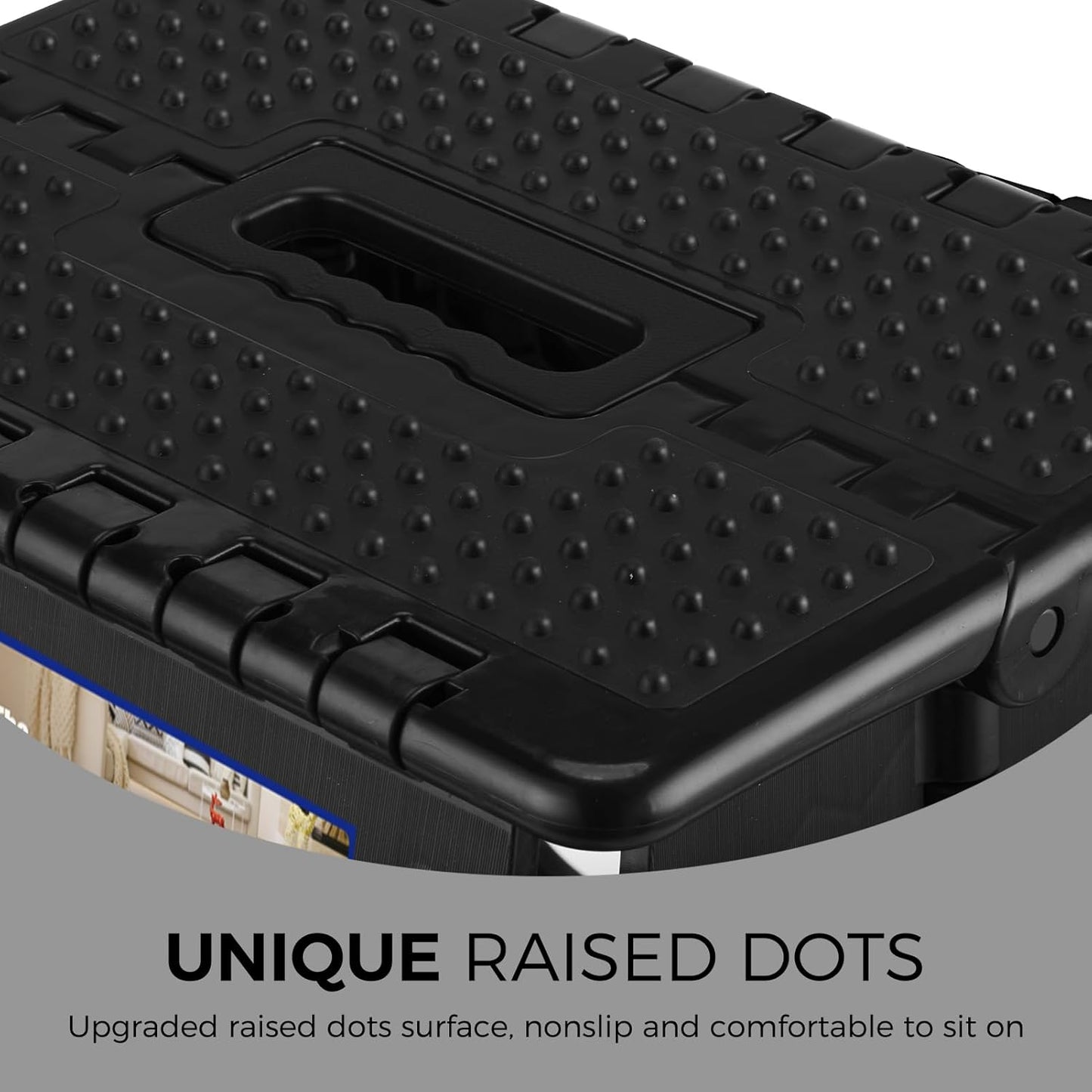 ACKO Folding Step Stool 13 inch Height Premium Heavy Duty Foldable Step Stools for Adults and Kids, Kitchen Plastic Small Collapsible Stepping Stool Hold Up to 300 LB Dot Black (1 Pack)