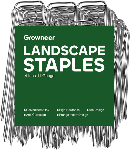 GROWNEER 4 Inch 50 Pack Landscape Staples Heavy Duty 11 Gauge Galvanized Steel Garden Stakes Staples Securing Pegs for Securing Weed Fabric Landscape Fabric Netting Ground Sheets and Fleece