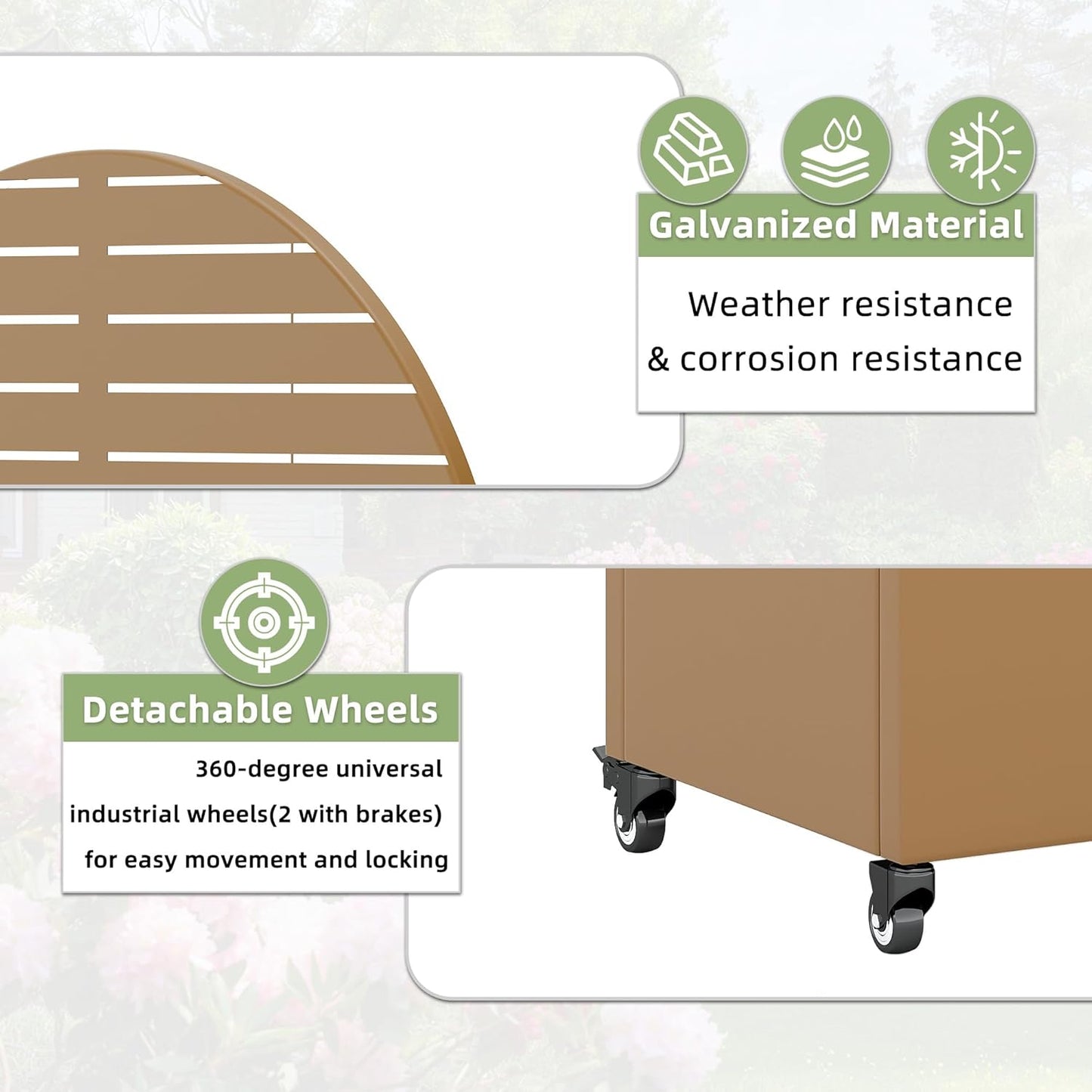 Casaphoria Metal Raised Garden Bed with Trellis and Wheels, 72"x35"x16" Arched Planter Box for Climbing Plants, Vegetables & Vines, Features Drainage Holes and Privacy Screen (Brown-Louvered)