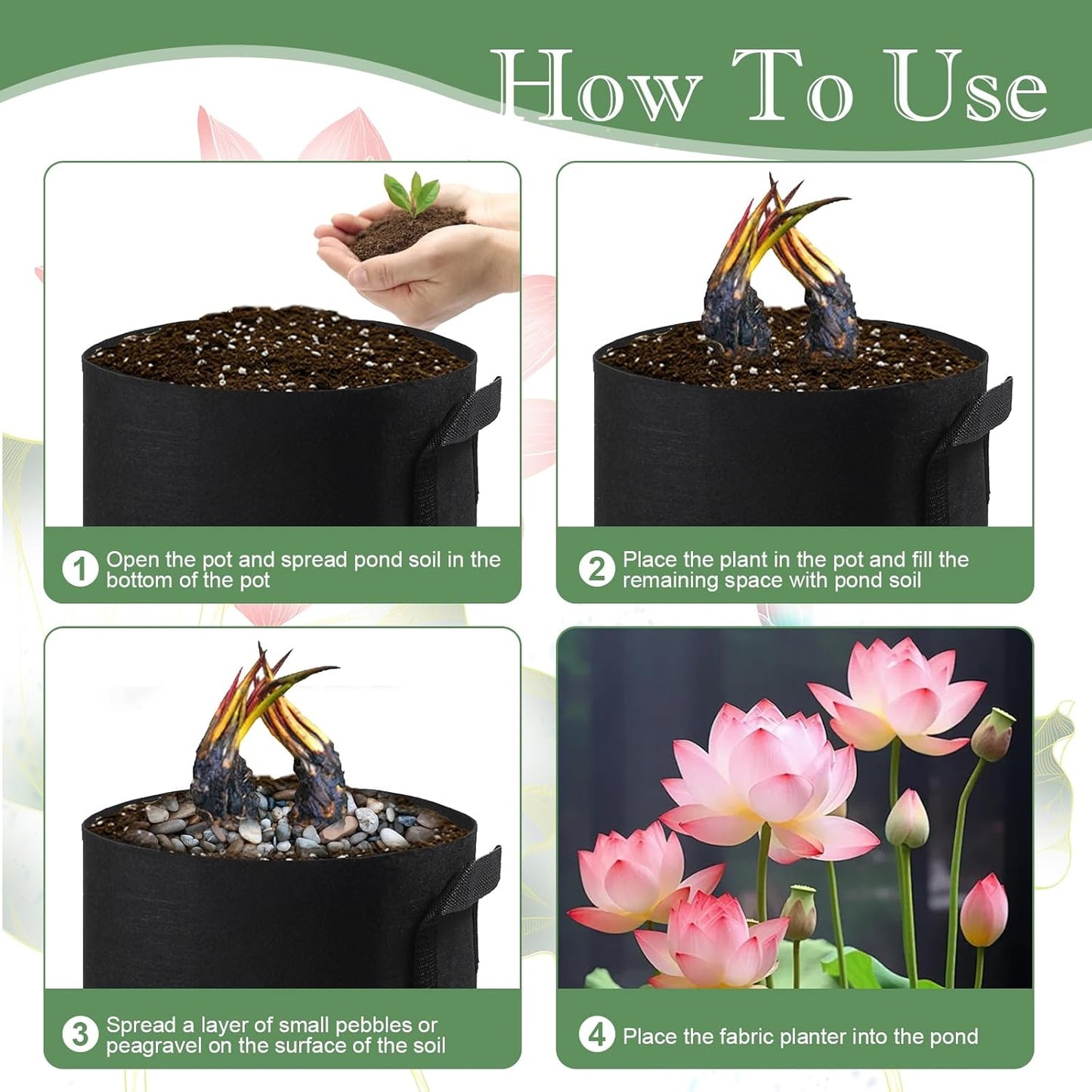 6Pcs Lily Plant Pots for Pond, Aquatic Pond Planter for Pond Durable Breathe Reusable Fabric Plant Bags for Aquatic Plants, Potato, Carrot, Onion, Flower (3 Gallon)