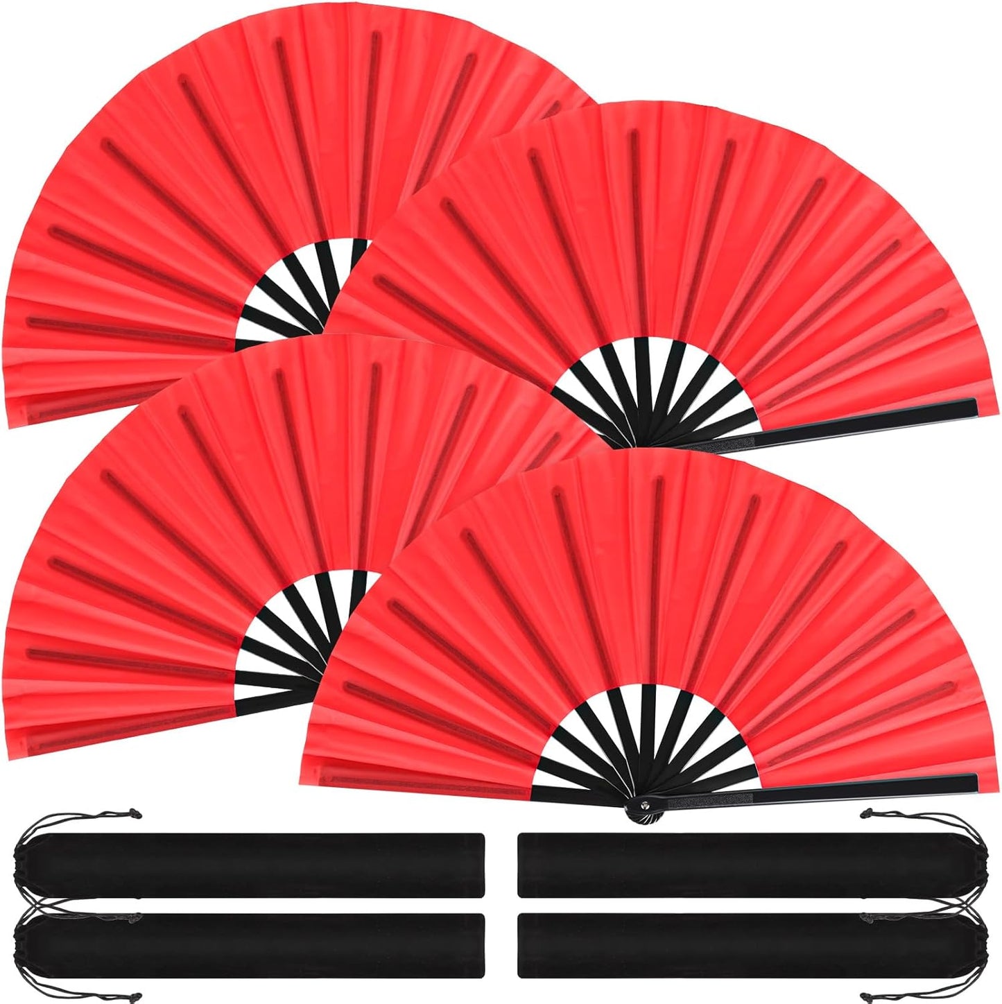 Blulu 4 Pcs 13 Inch Large Folding Hand Fans for Line Dancing Big Clapping Popping Raves Fans Bulk for Dancing Boots on The Ground Festival Party Decoration(Classic Style, Red)