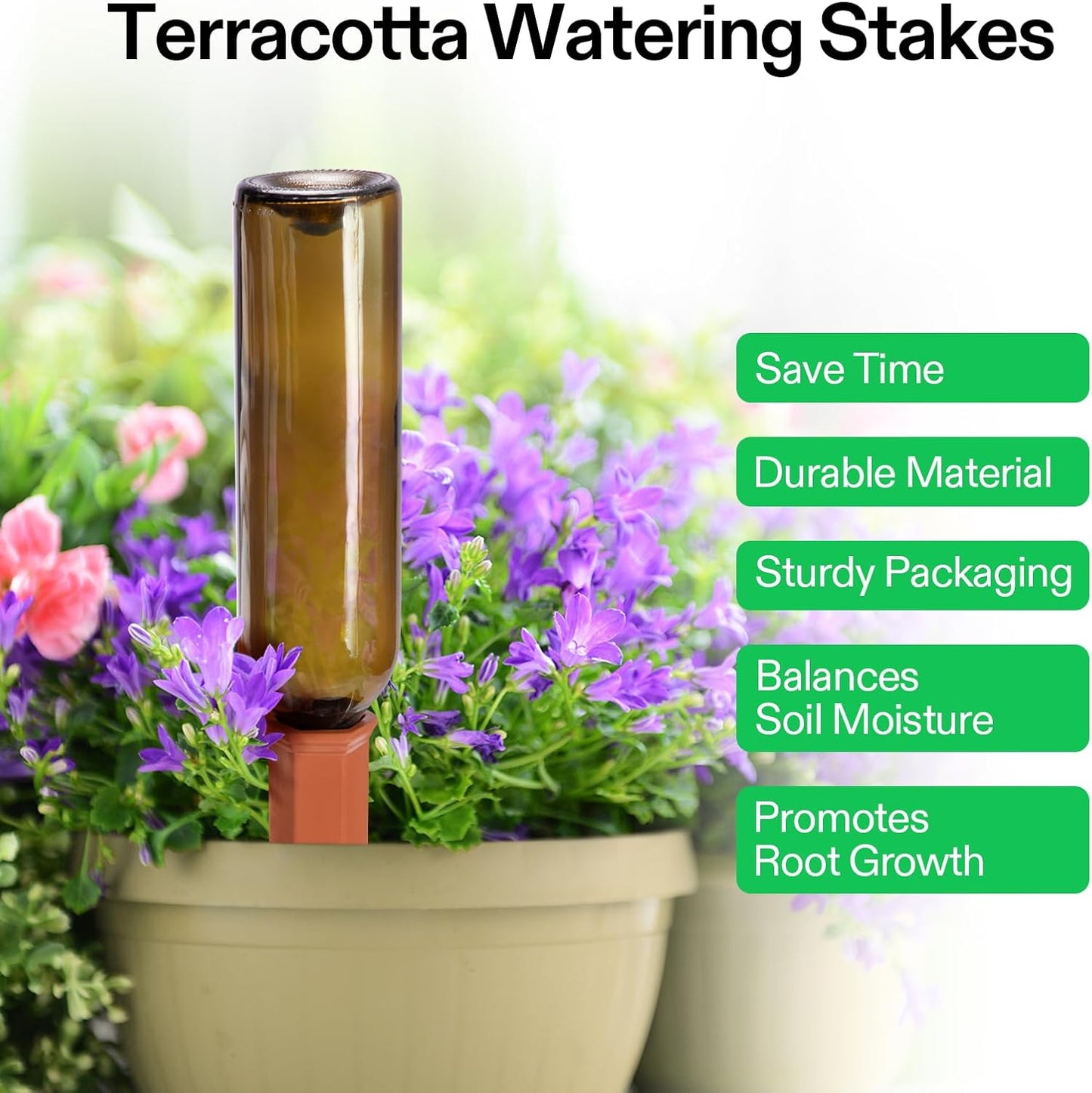 VIVOSUN 6-Pack Self-Watering Spikes, Hexagonal Terracotta Watering Stakes, Auto-Water Device, Planter Insert for Indoor & Outdoor Potted Plants