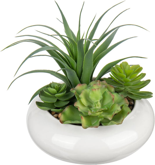 Large Artificial Succulents Plants Faux Succulents in Pots Fake Succulent Arrangement Potted Plants with White Ceramic Pot for Office Desk Bathroom Shelf Living Room Indoor & Outdoor Home Decor