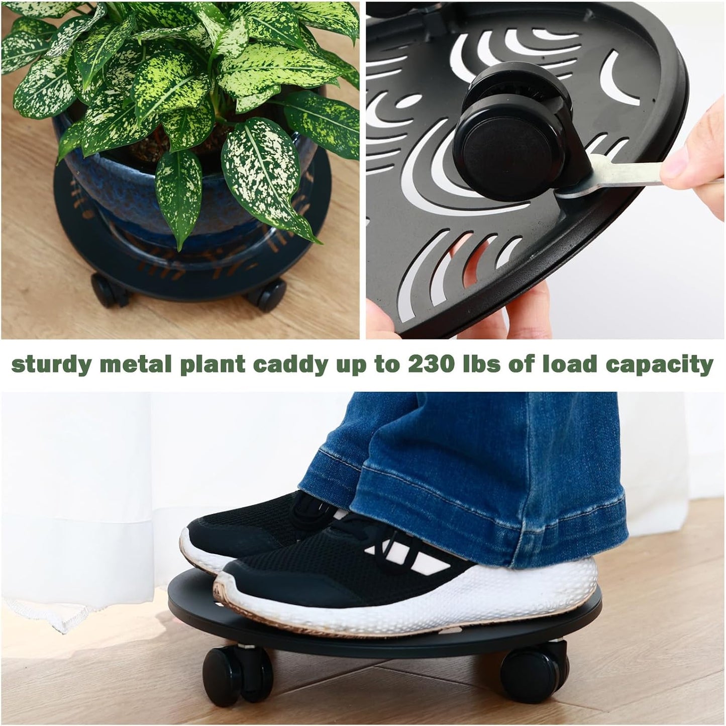 3 Packs 13.5" Large Metal Plant Caddy with Wheels Heavy-Duty Plant Dolly Pot Mover Rollers Rolling Plant Stands Indoor Outdoor Wheeled Plant Holder Coaster Trolley
