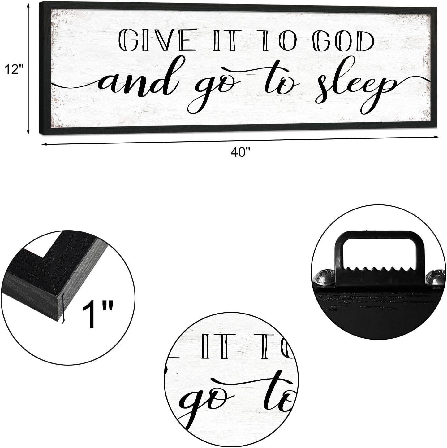 Give It to God and Go to Sleep Sign: Farmhouse Bedroom Wall Decor Above Bed Rustic Country Master Bedroom Framed Hanging Decor Country Plaque 12" x 40"