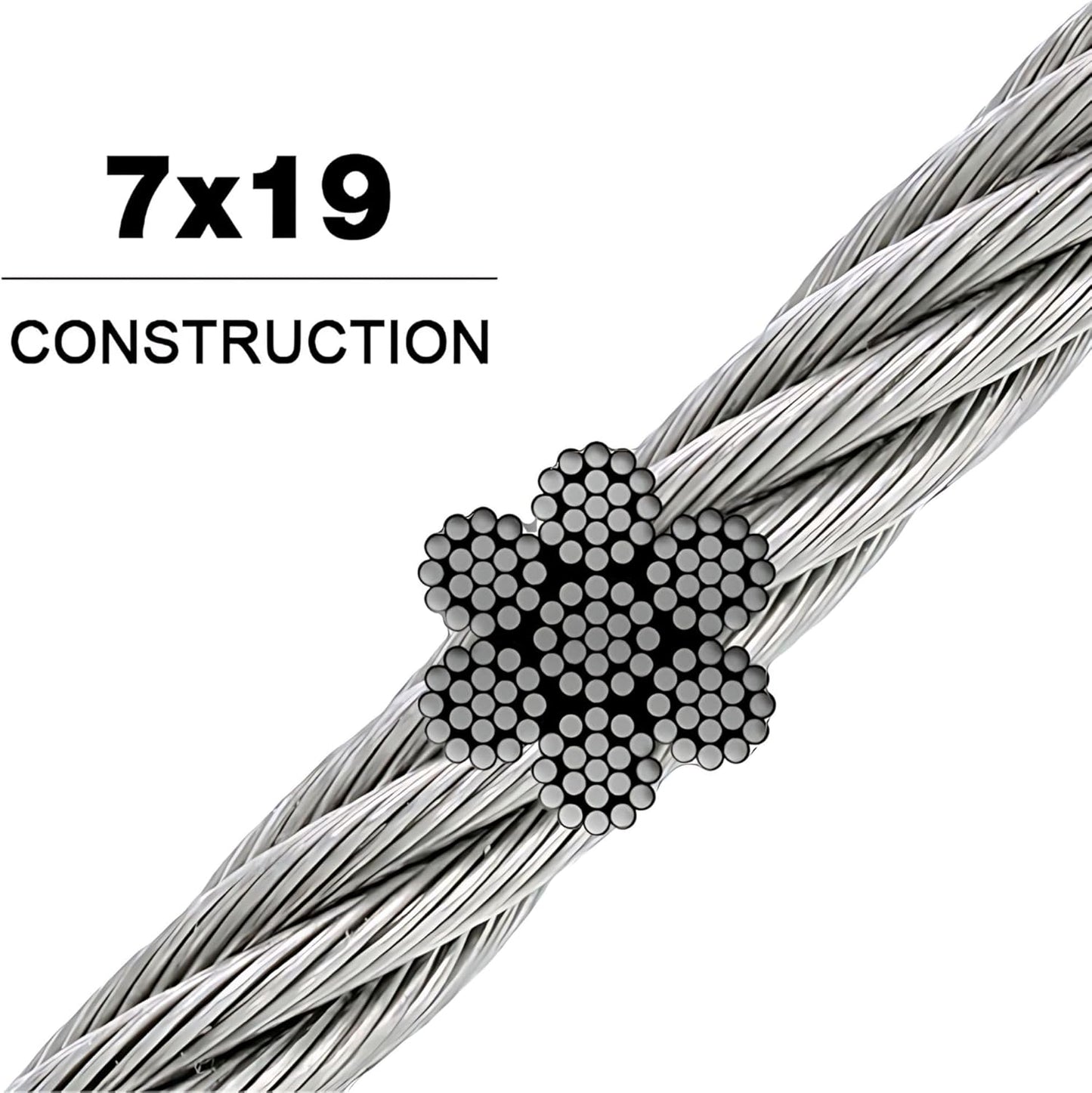 304 Stainless Steel Cable Wire Rope 3/8" 7x19-500 ft Reel for DIY Cable Decking Railing System, Marine Grade