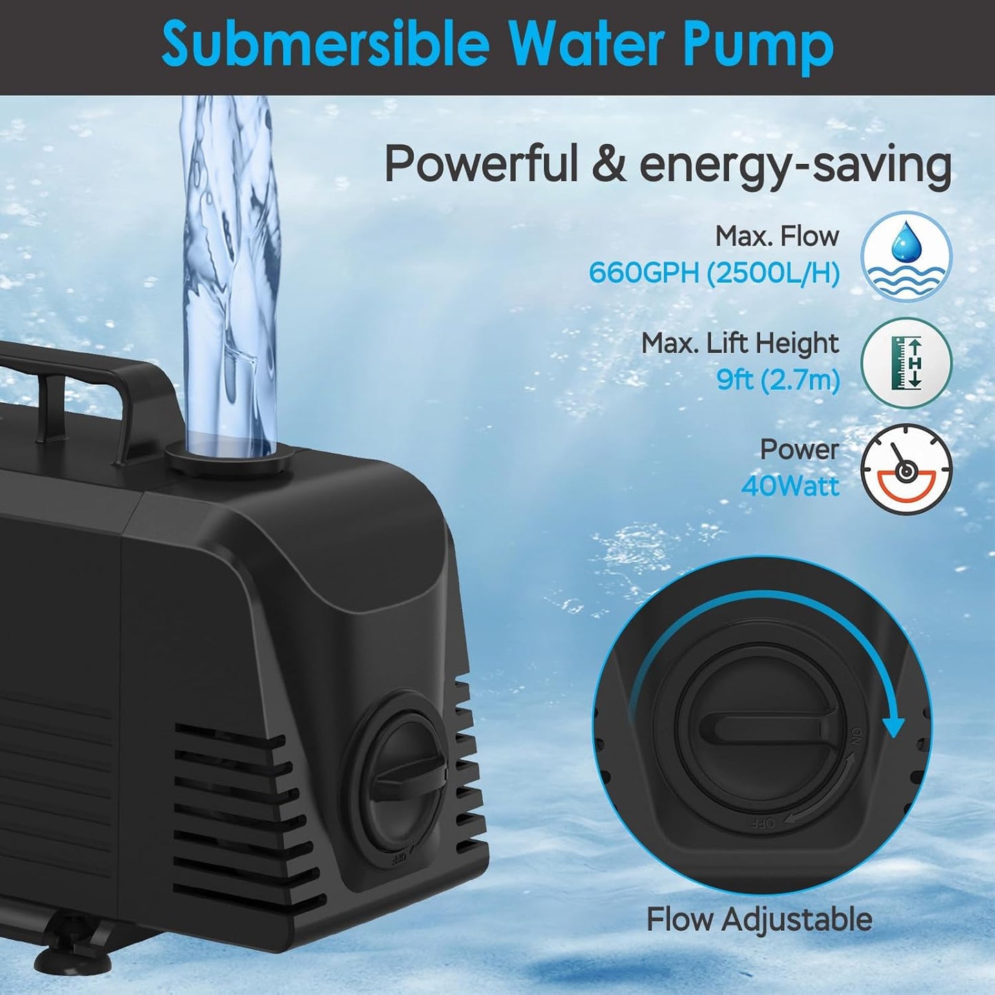 AquaMiracle All-in-1 Pond Waterfall Kit with LED Lights, 12" Stainless Steel Spillway with 660GPH Water Pump, Lighted Waterfall Fountain Outdoor for Water Garden, Backyard, Pool