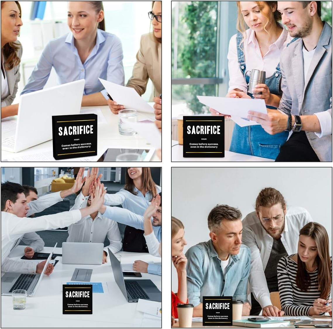 Sacrifice Noun Entrepreneur Black Wooden Box Sign, Inspirational Office Decor, Decorative Table Shelf Desk Rustic Cubicle Farmhouse Home Workplace Decor Office Decorations Desk Accessories