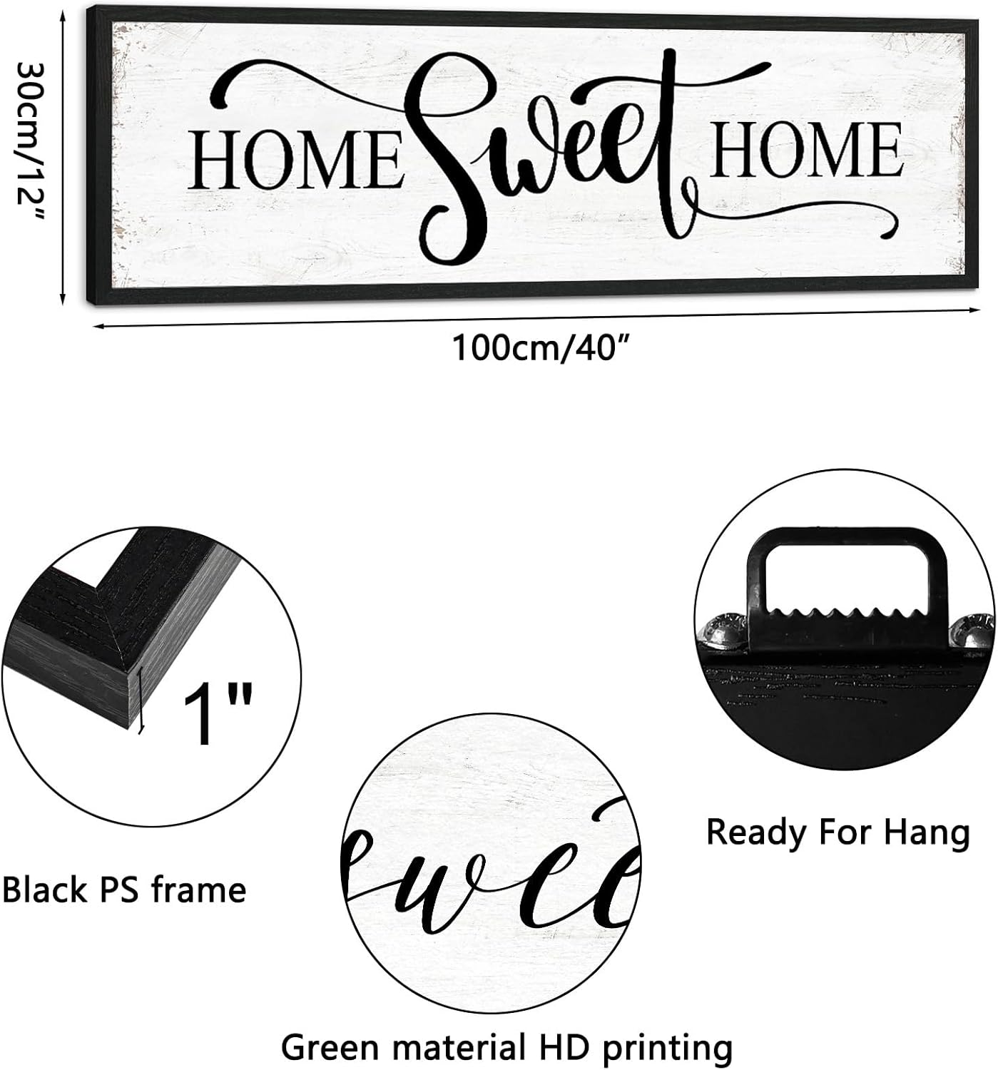 Home Sweet Home Wall Decor: Modern Farmhouse Rustic Sign 12" x 40", Master Bedroom Above Bed Framed Hanging Plaque, Family Decorative for Living Room